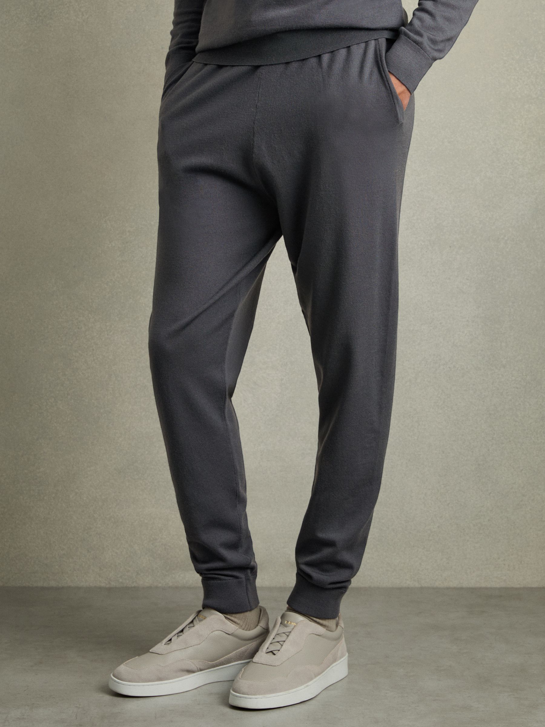 Merino-Blend Stretch Joggers in Blackened Blue