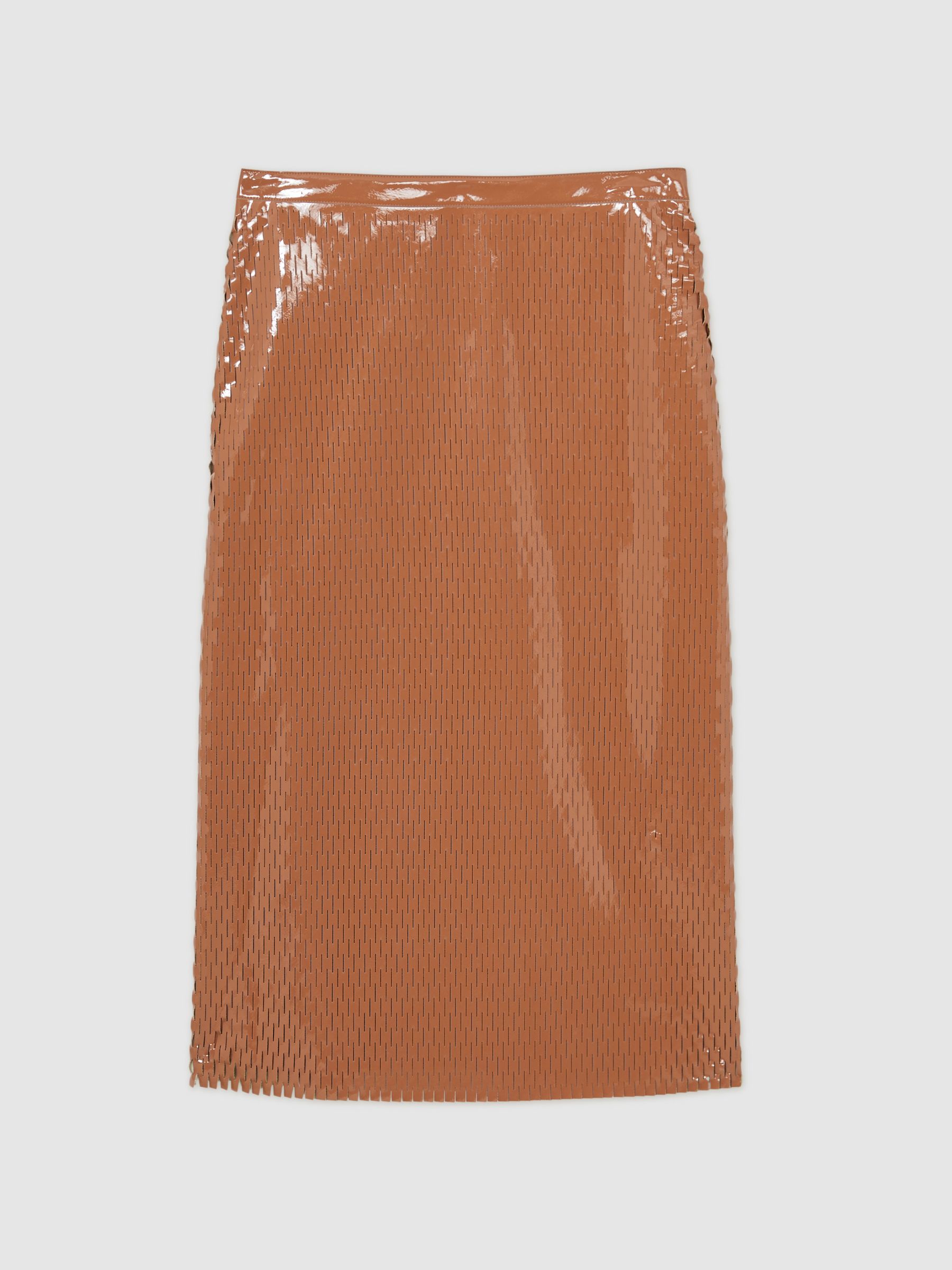 Atelier Laser-Cut Pencil Skirt in Tan