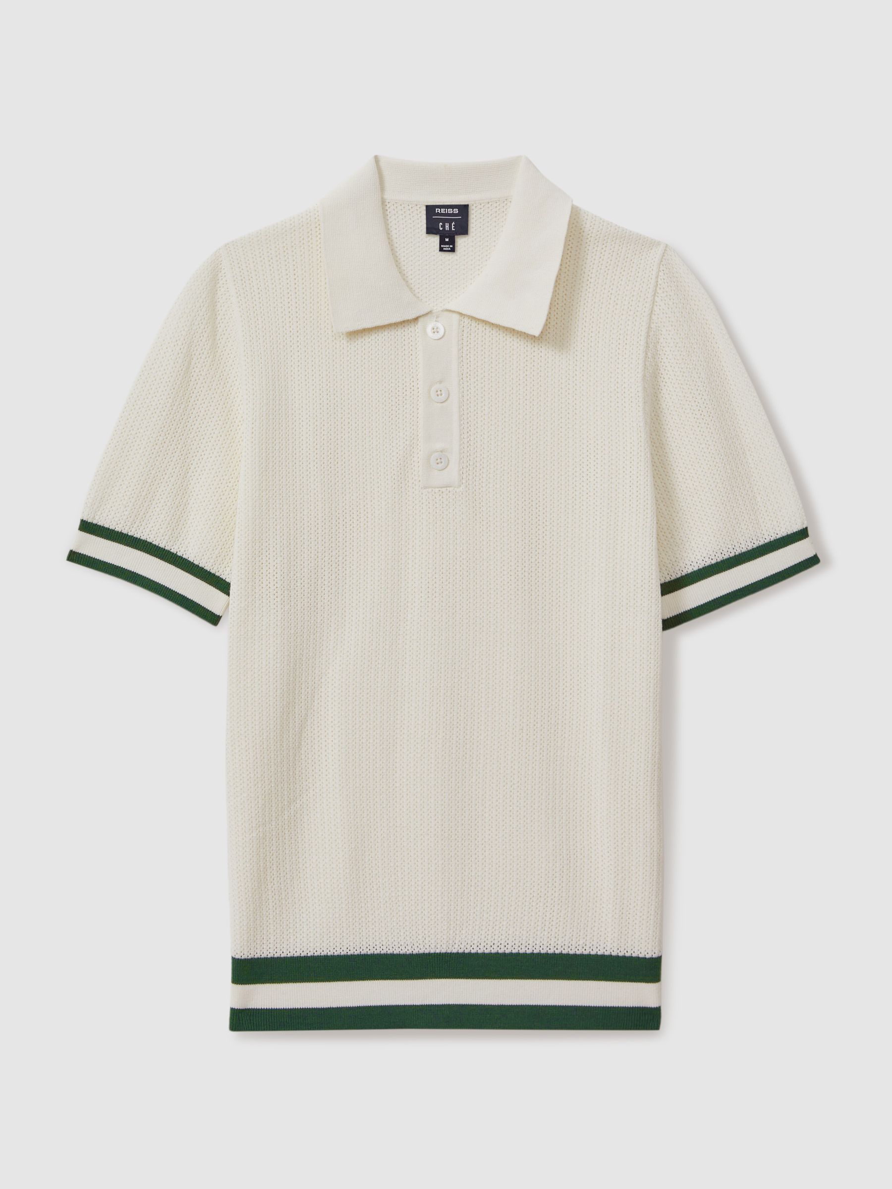 Reiss | Ché Knitted Half-Button Polo Shirt in White