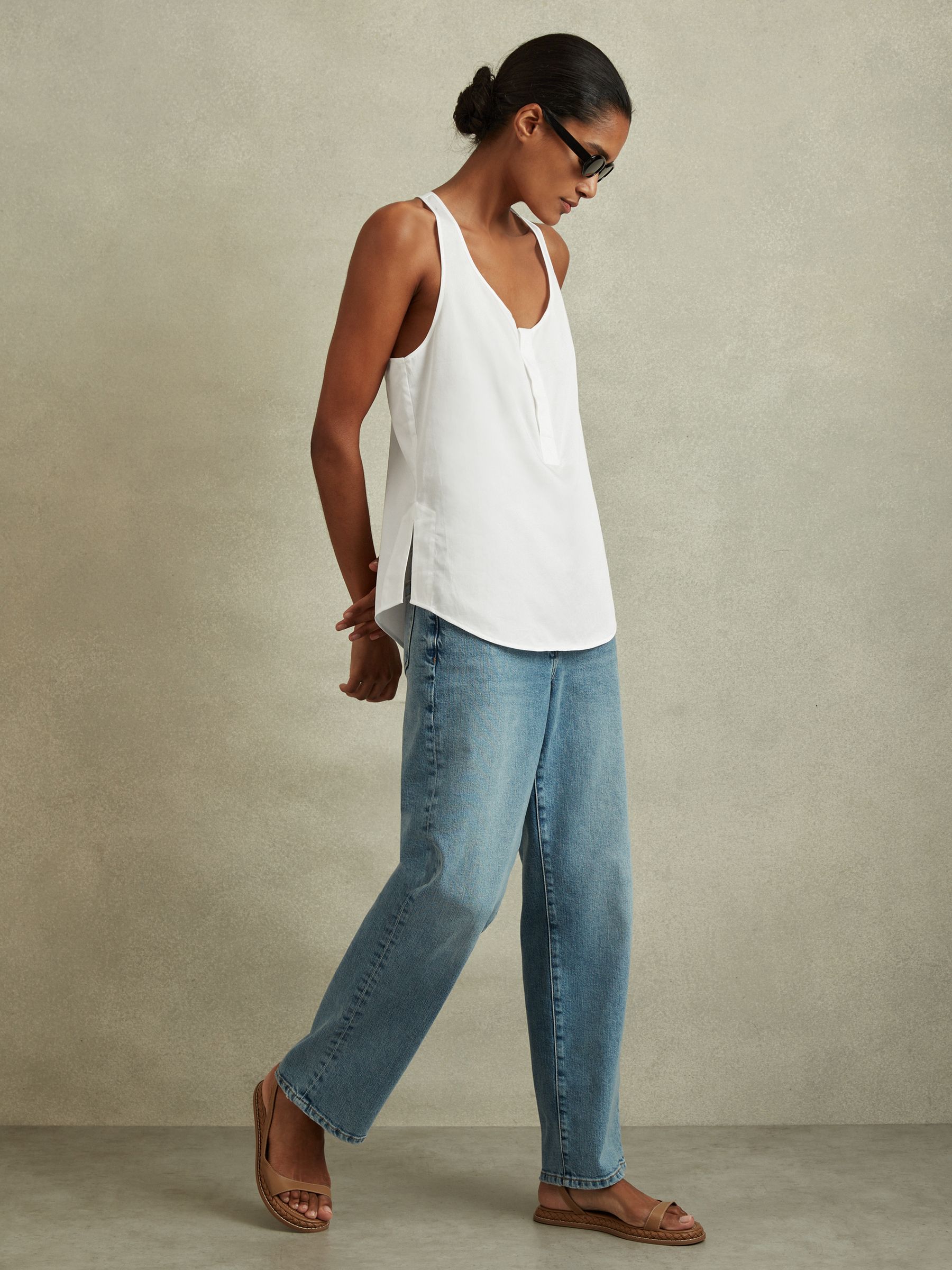 Relaxed Cotton Scoop Neck Vest in Ivory