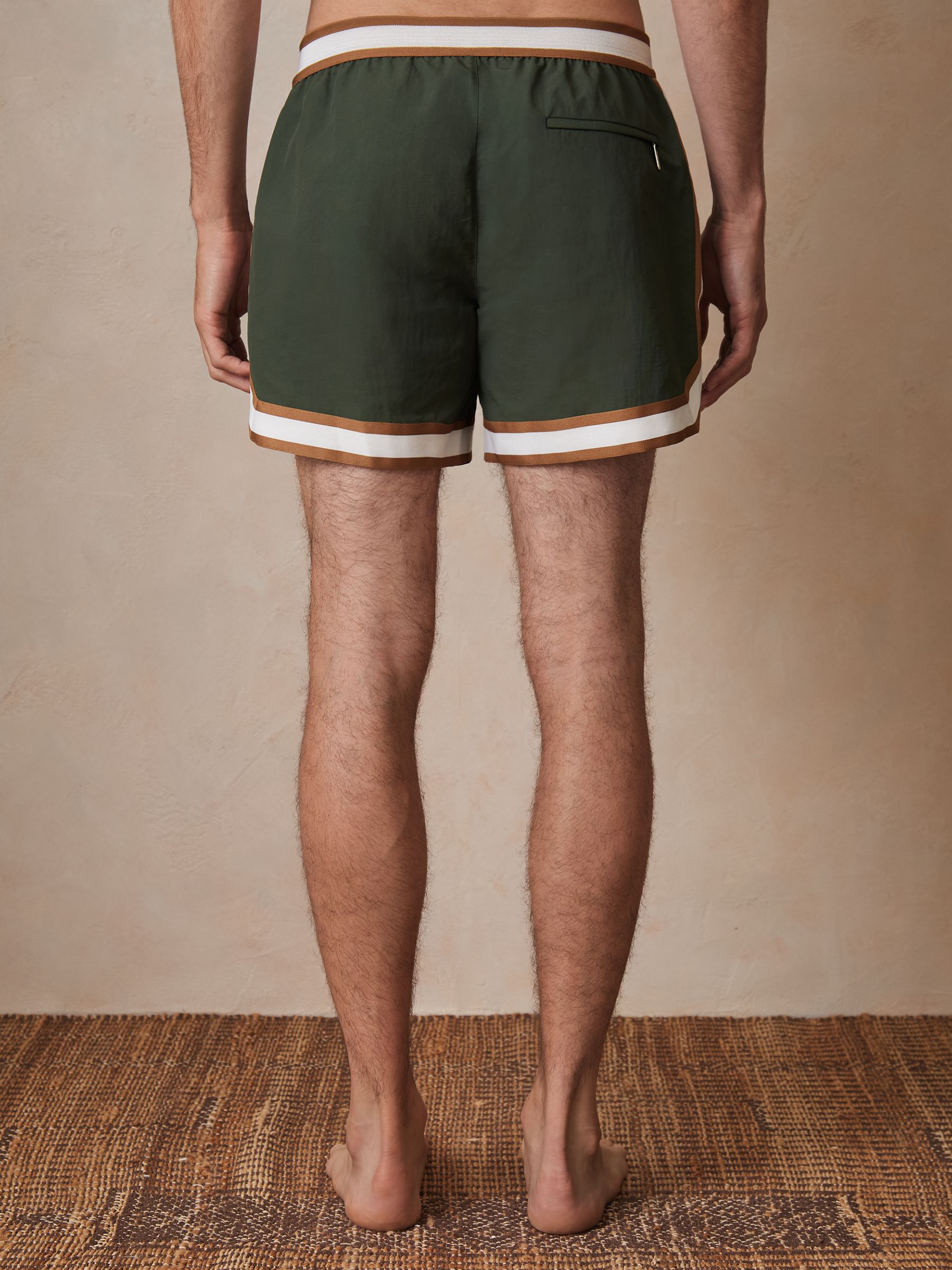Reiss | Ché Stripe-Trim Swim Shorts in Pine Green