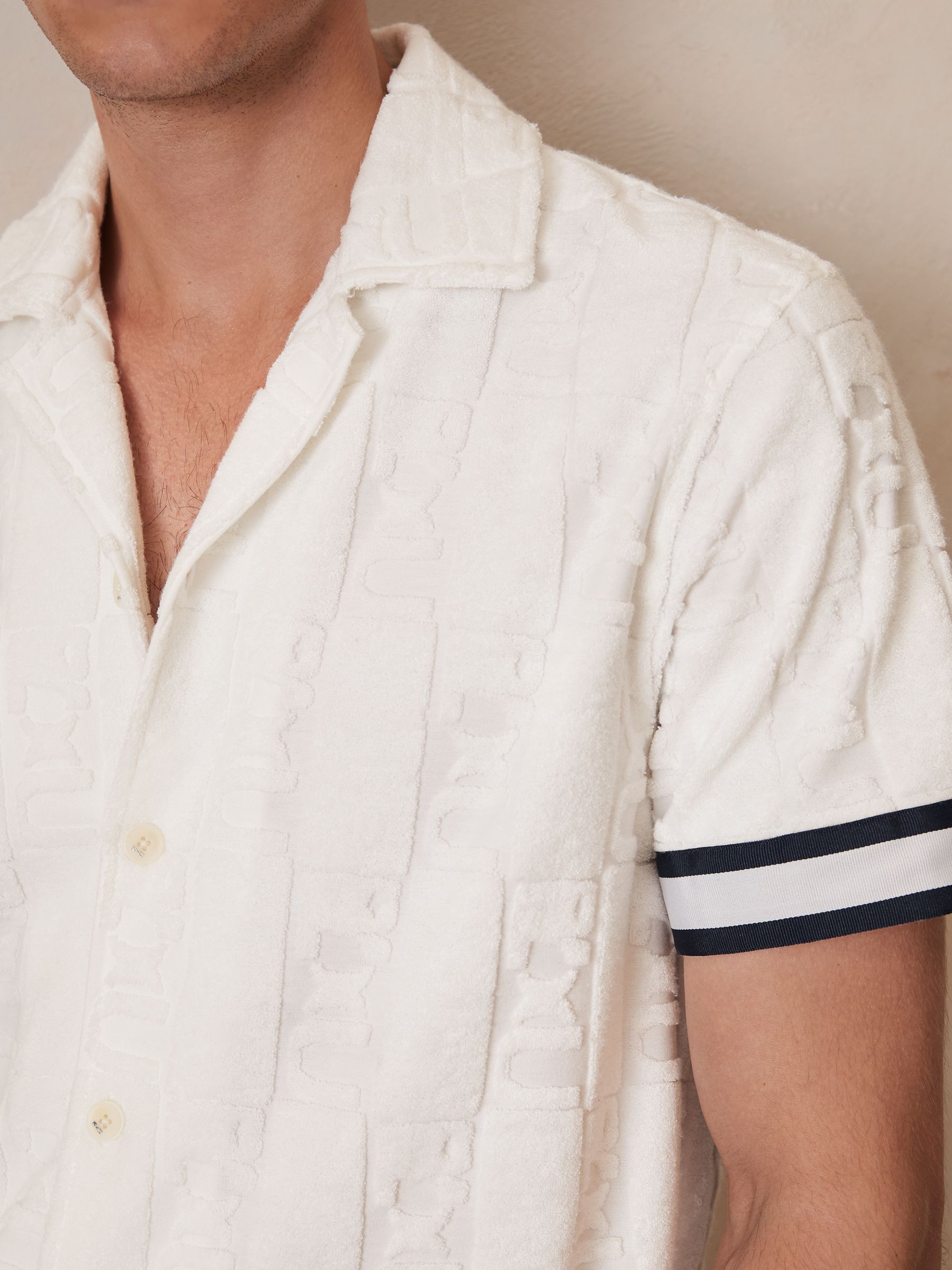 Reiss | Ché Towelling Monogram Shirt in White