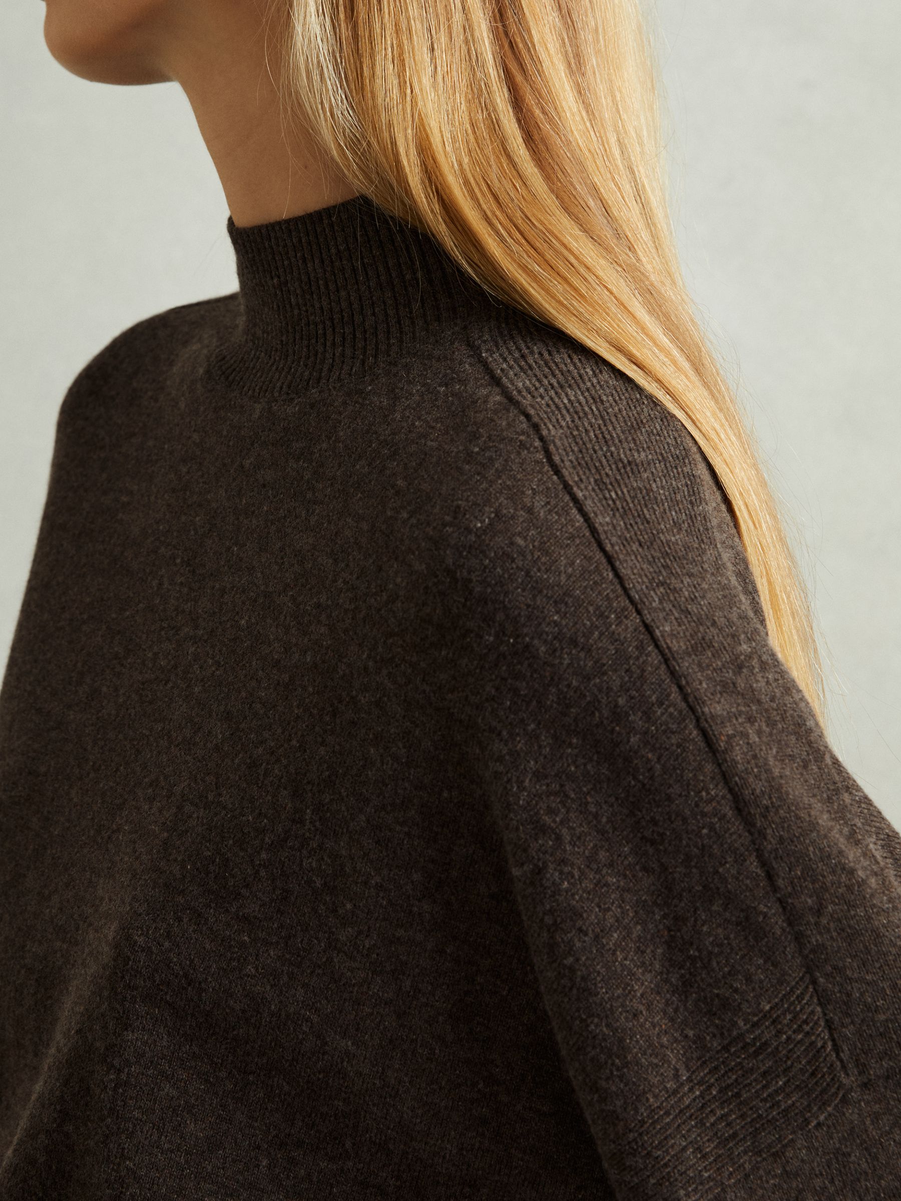 Wool Blend Funnel Neck Jumper in Chocolate