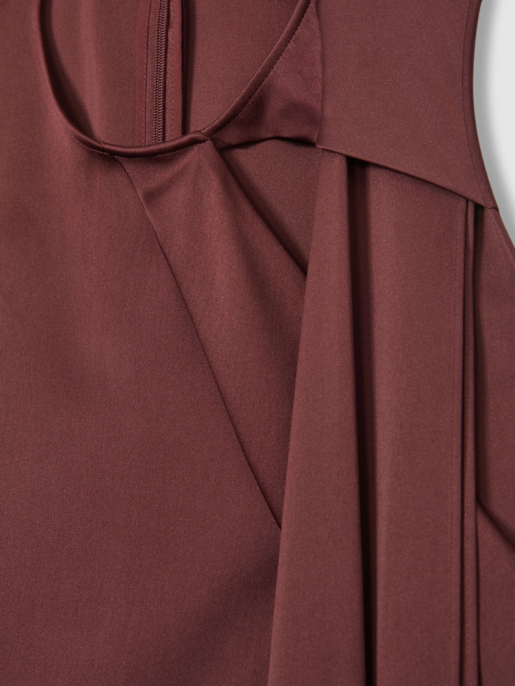 Atelier Satin Draped-Sash Mini Dress in Burgundy