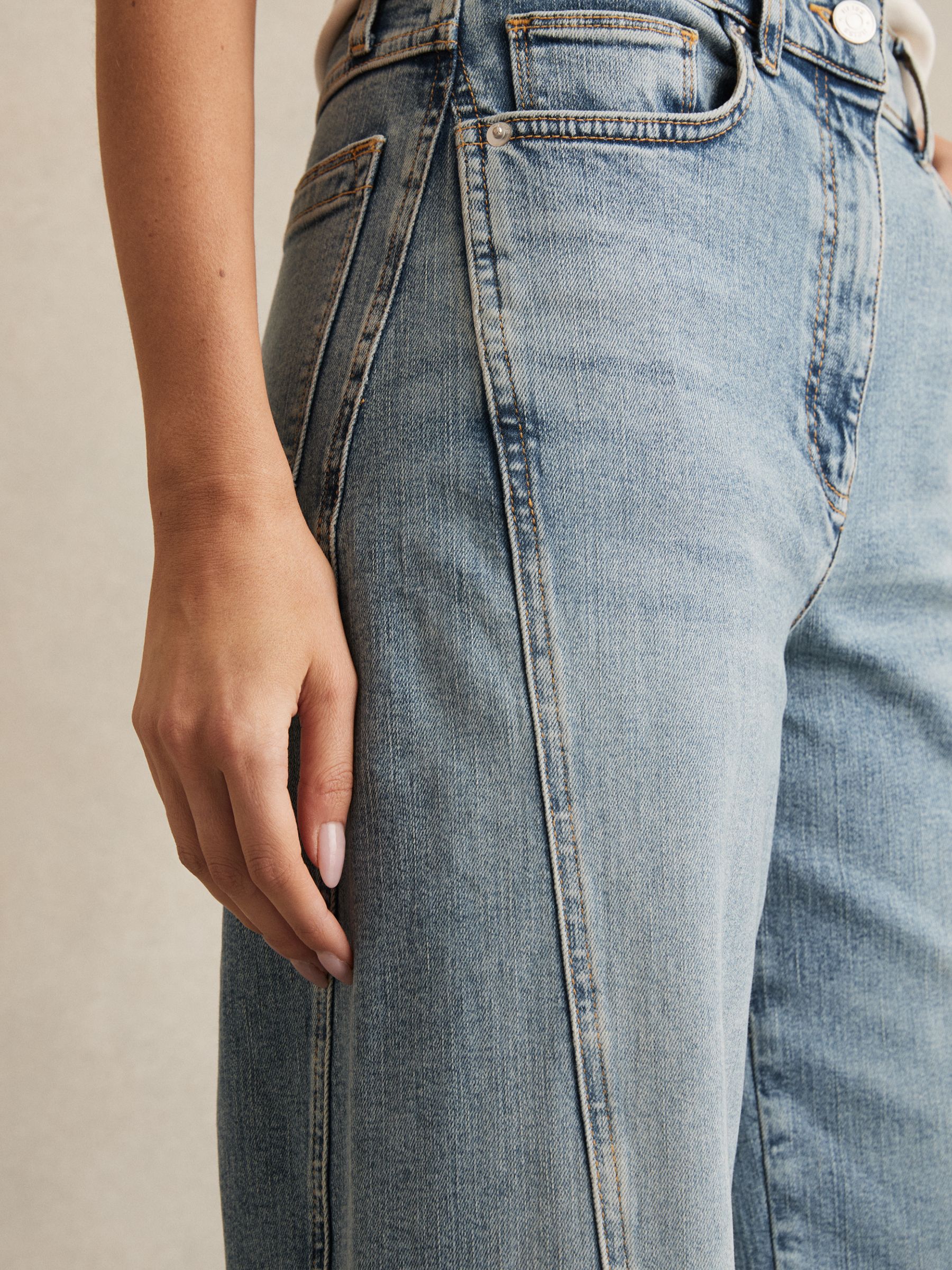 Petite Twist Seam Wide Leg Jeans in Light Blue