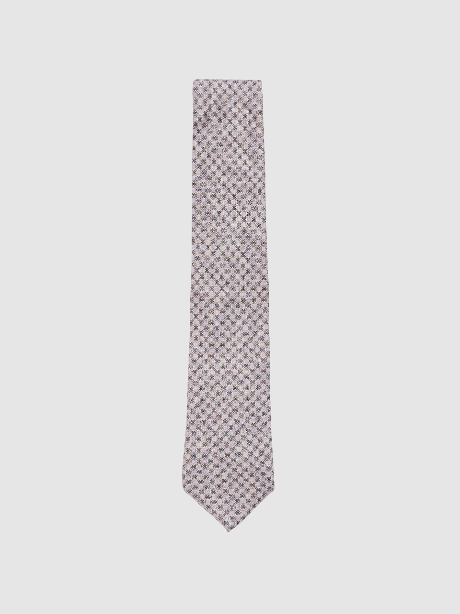 Silk Medallion-Print Tie in Soft Pink