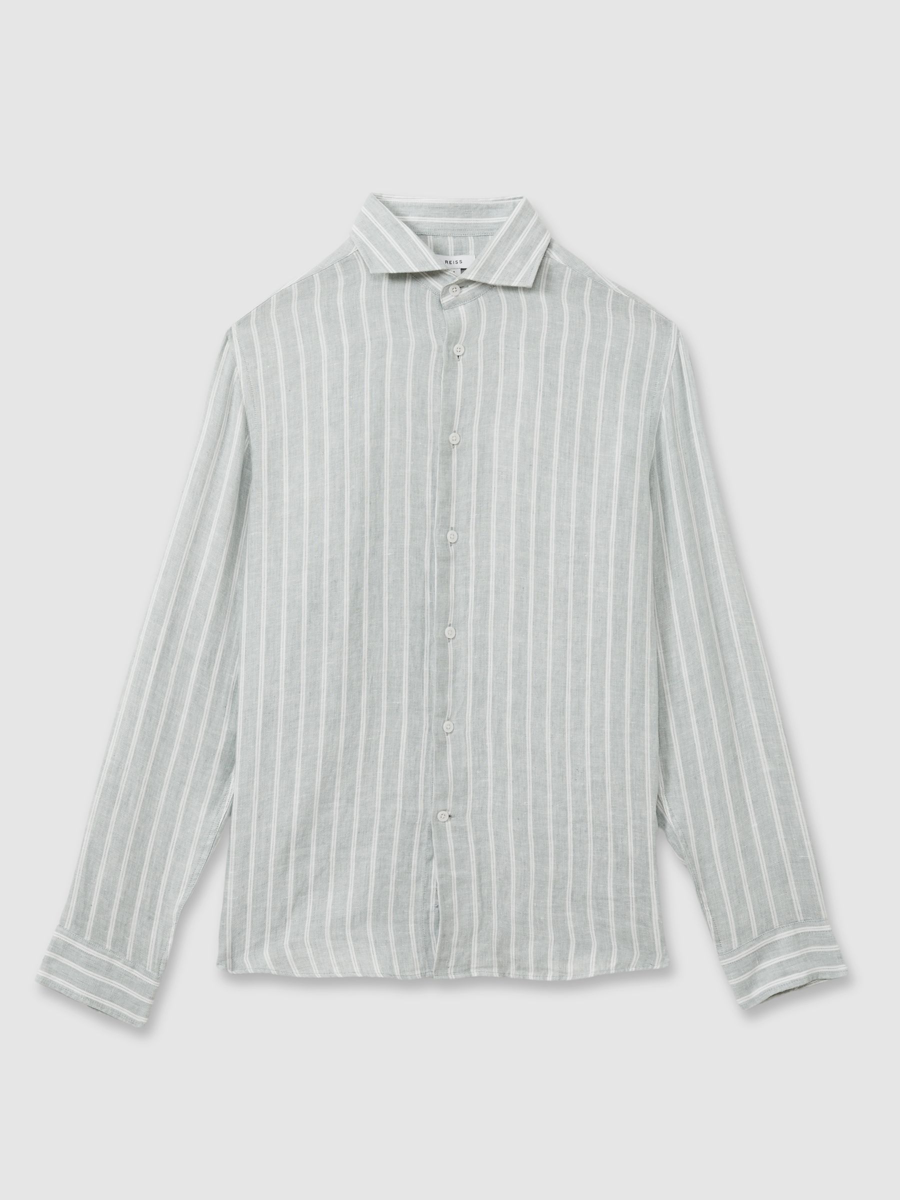 Linen Striped Long Sleeve Shirt in Green