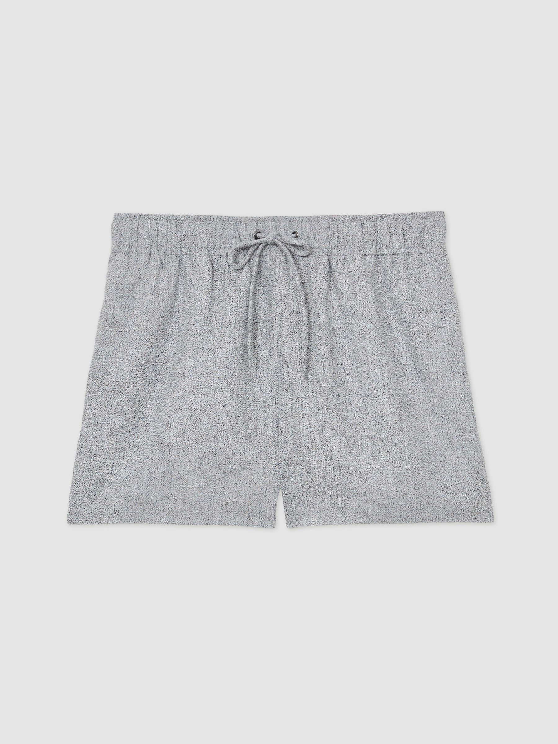 Linen-Blend Drawstring Shorts in Blue