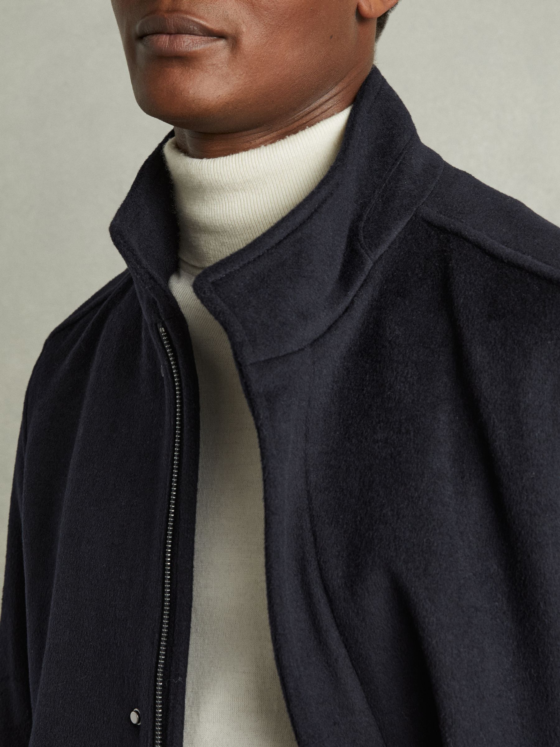 Wool-Blend Hybrid Coat in Navy