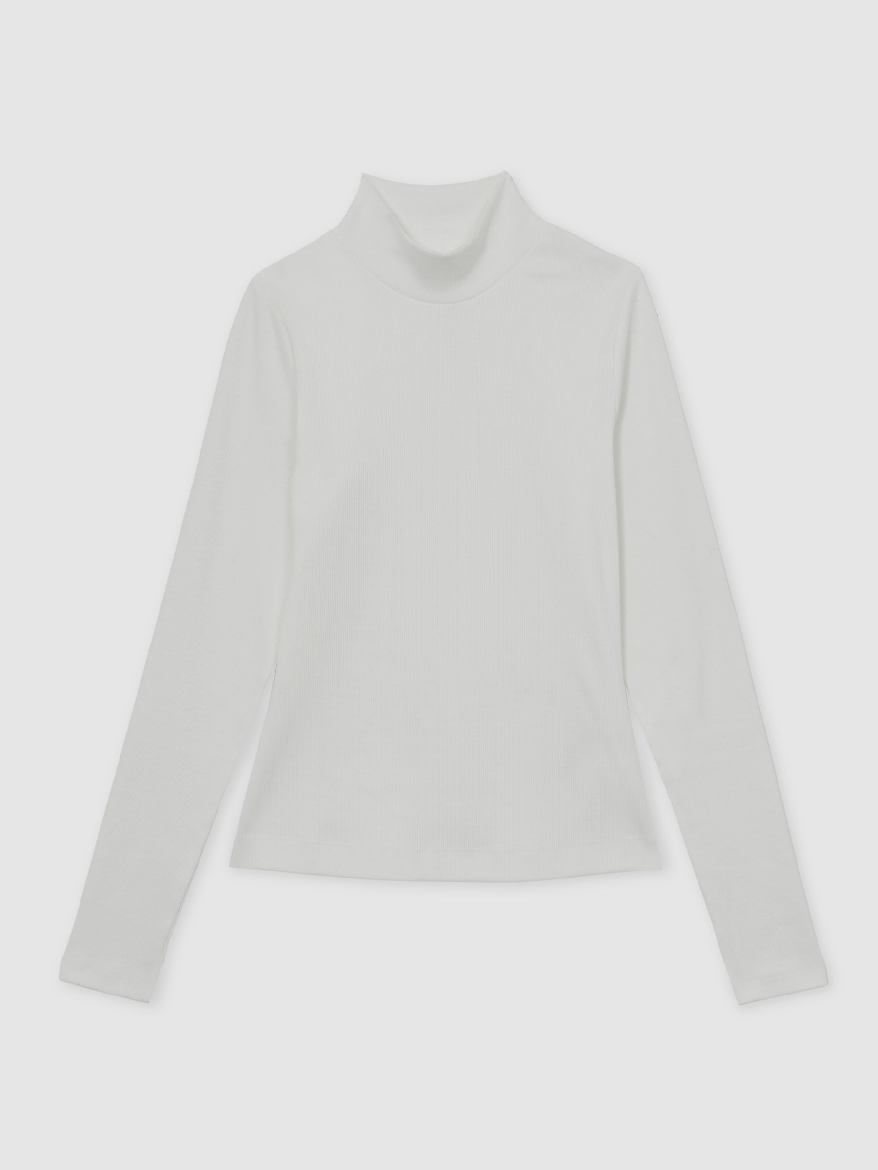 Stretch-Cotton Funnel-Neck Top in White