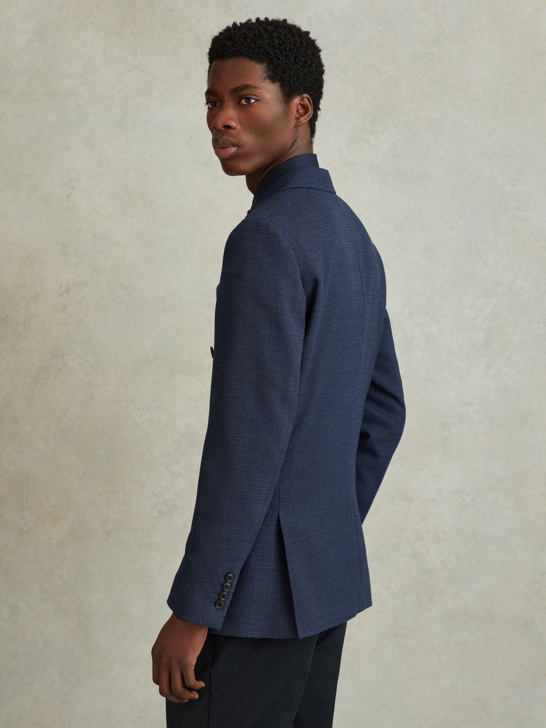 Wool Blend Double Breasted Blazer in Indigo