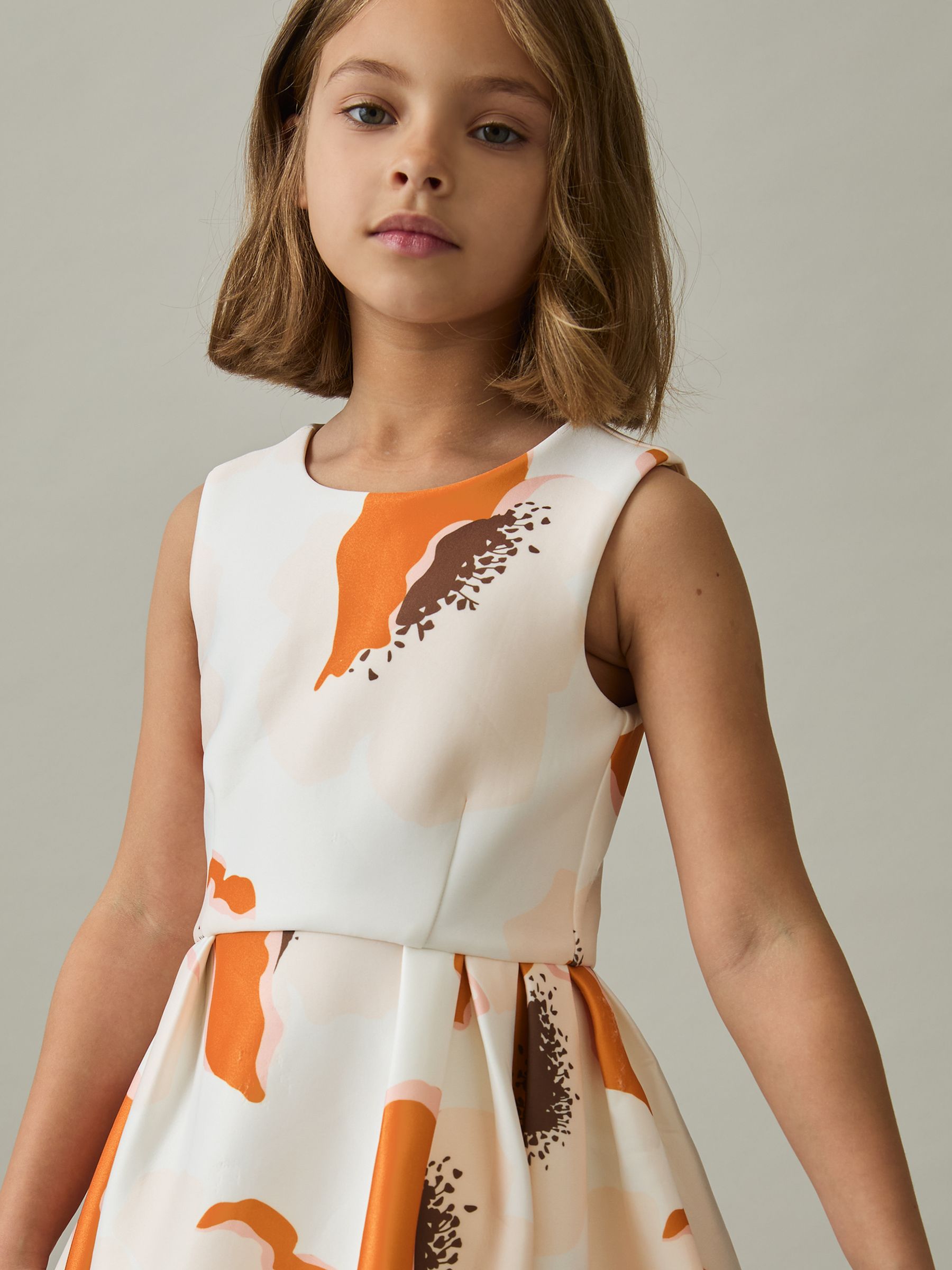 9-13 yrs Floral Scuba Sleeveless Dress in Ivory Print