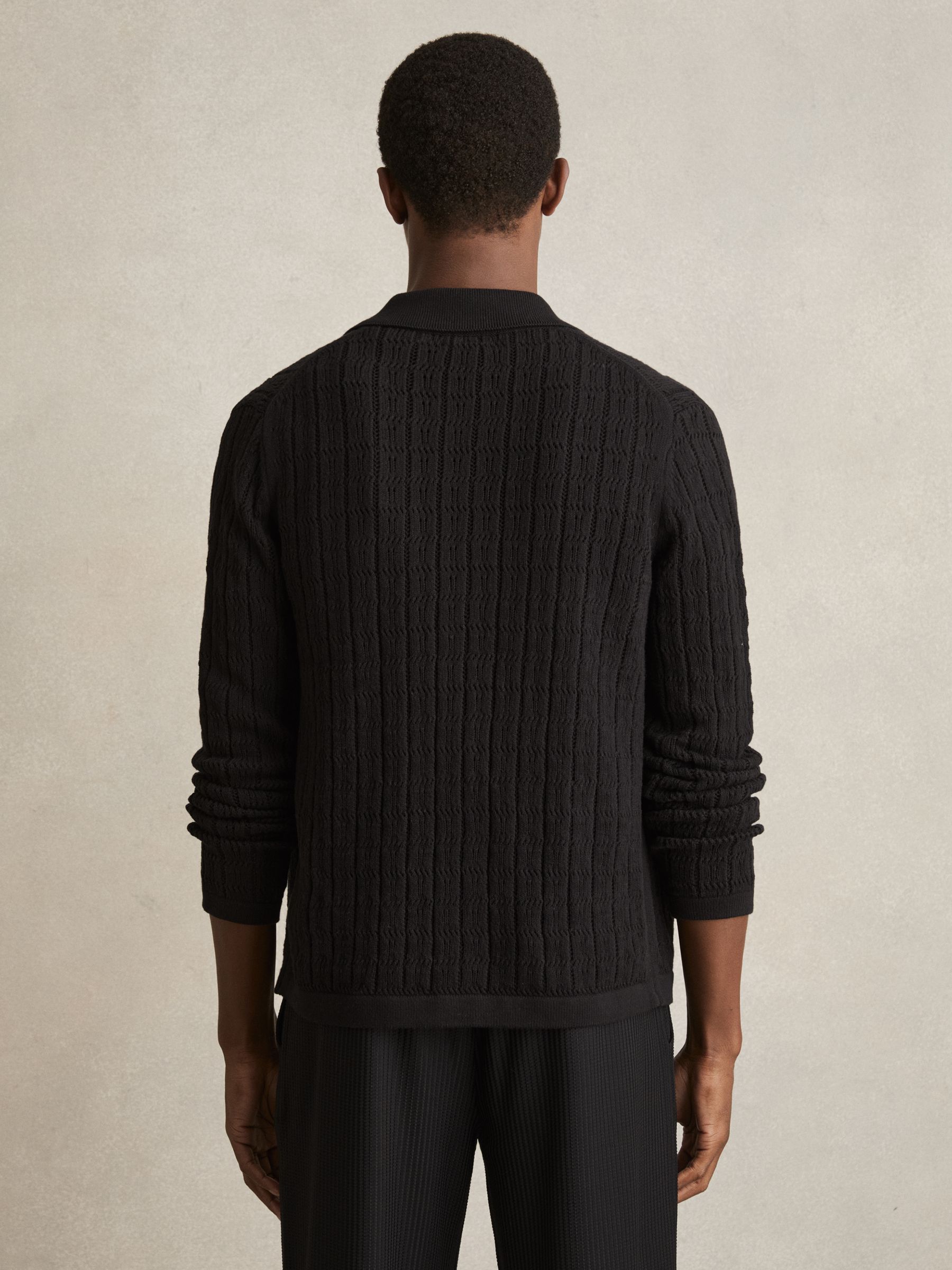 Cotton-Blend Textured Knit Shirt in Black