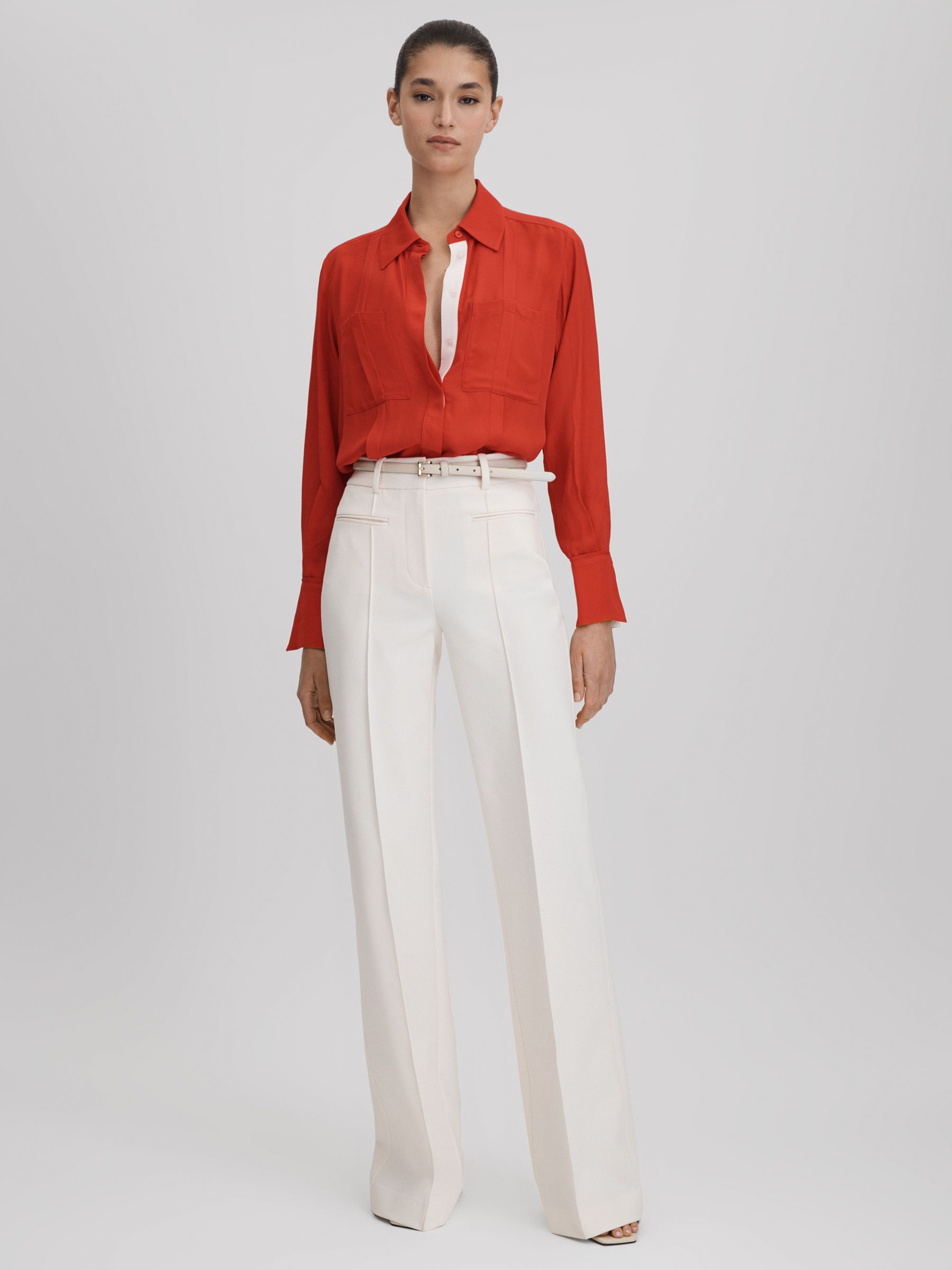 Contrast Trim Button-Through Shirt in Red