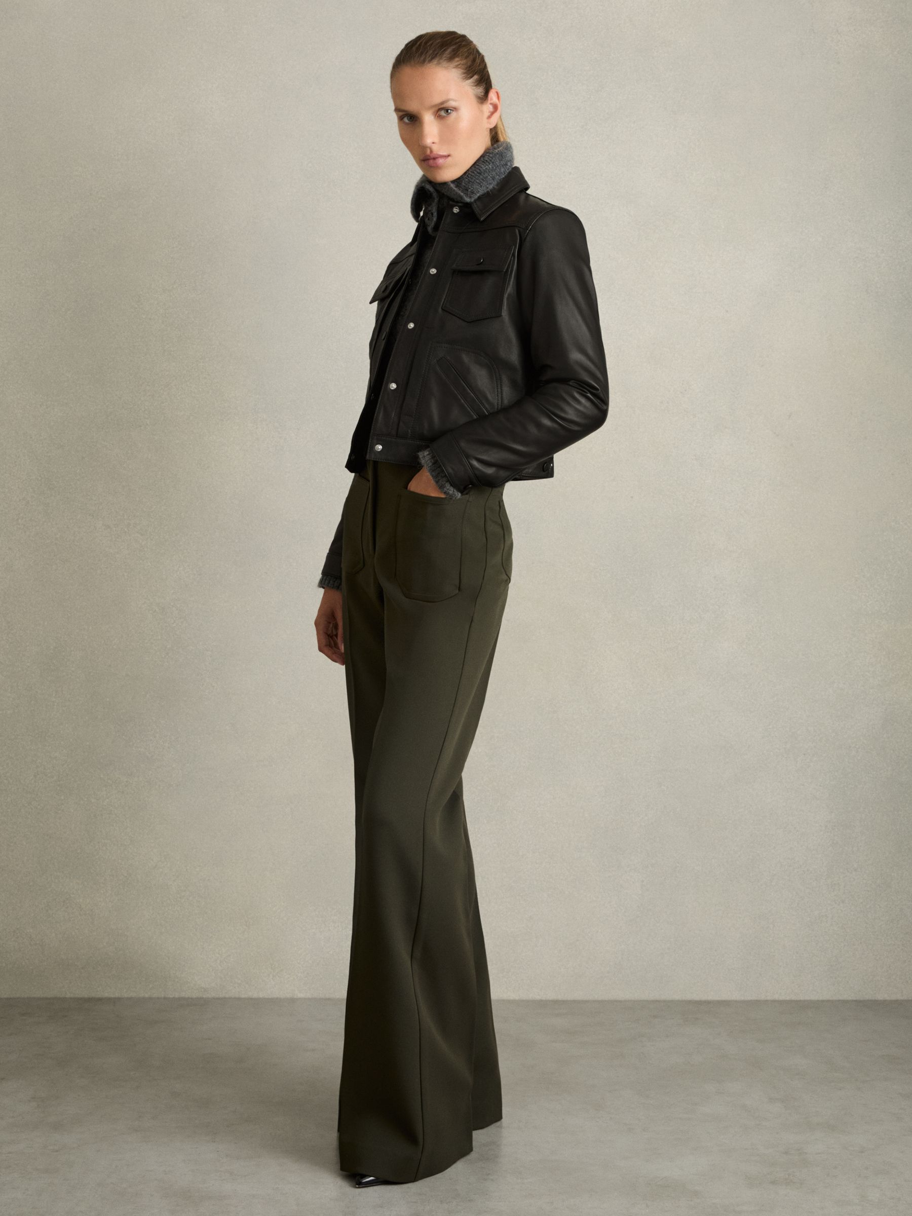 Leather Trucker Jacket in Black