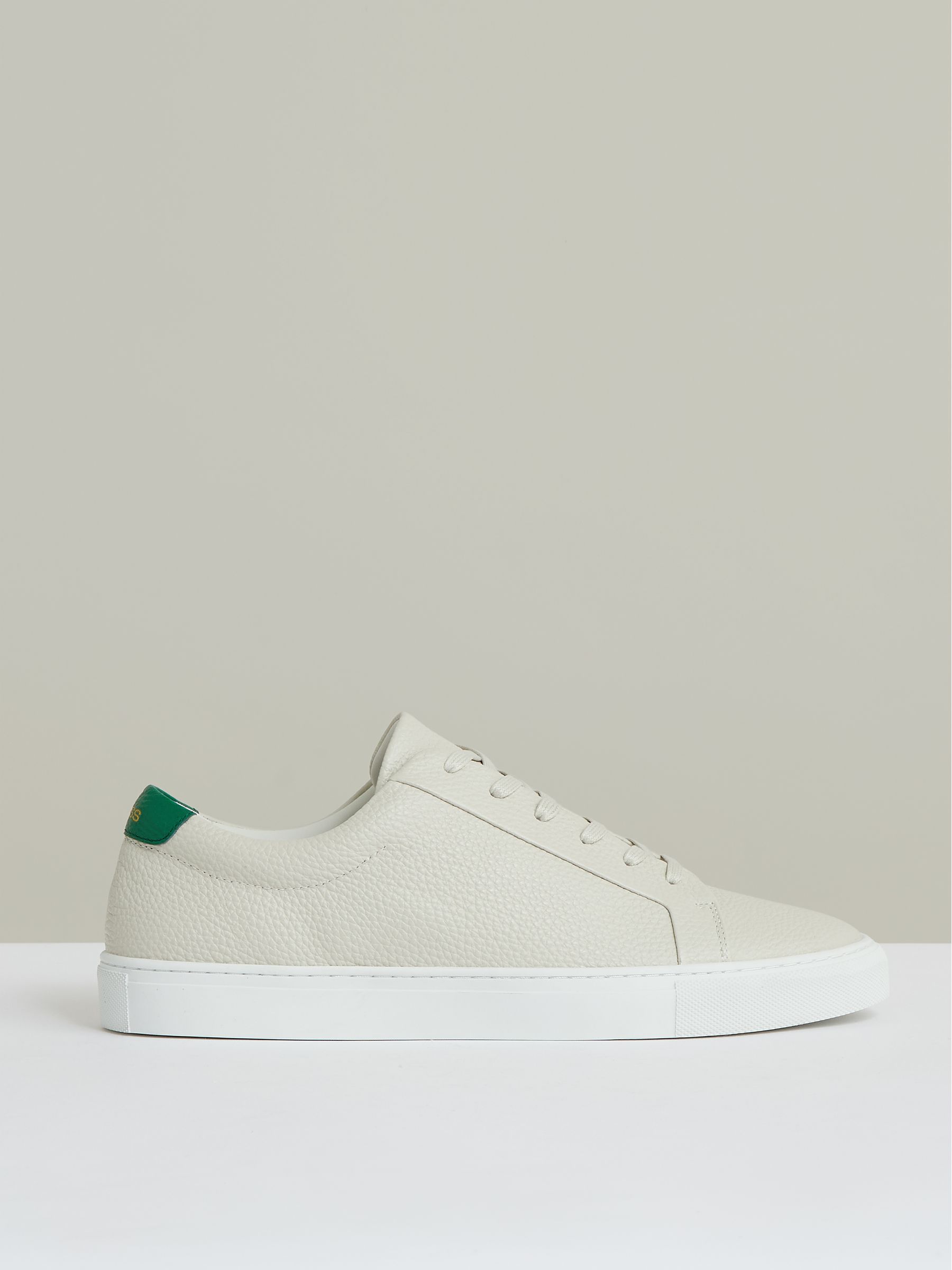 Tumbled-Leather Low-Top Trainers in Off White/Green