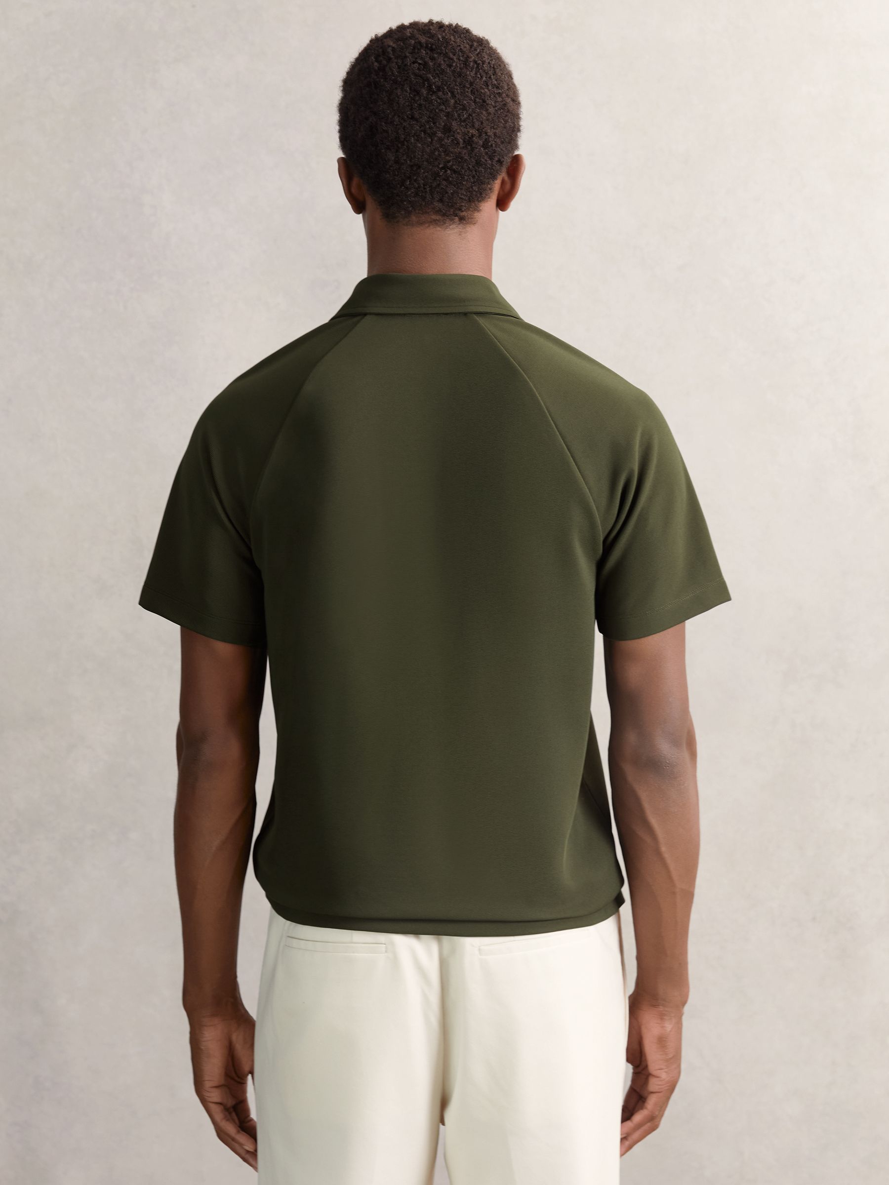 Textured Raglan Half-Zip Polo Shirt in Green