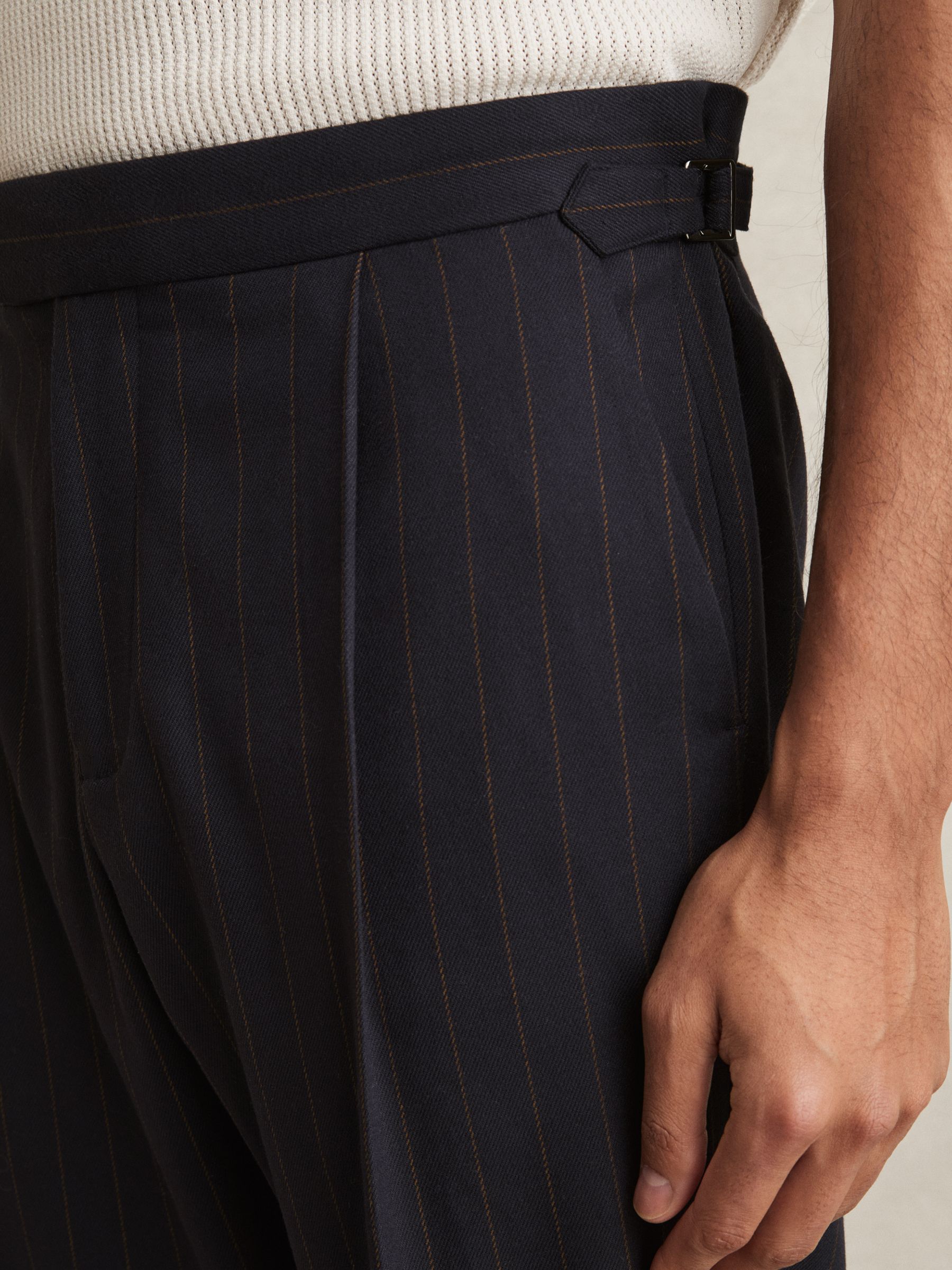 Pinstripe Tapered Trousers in Navy