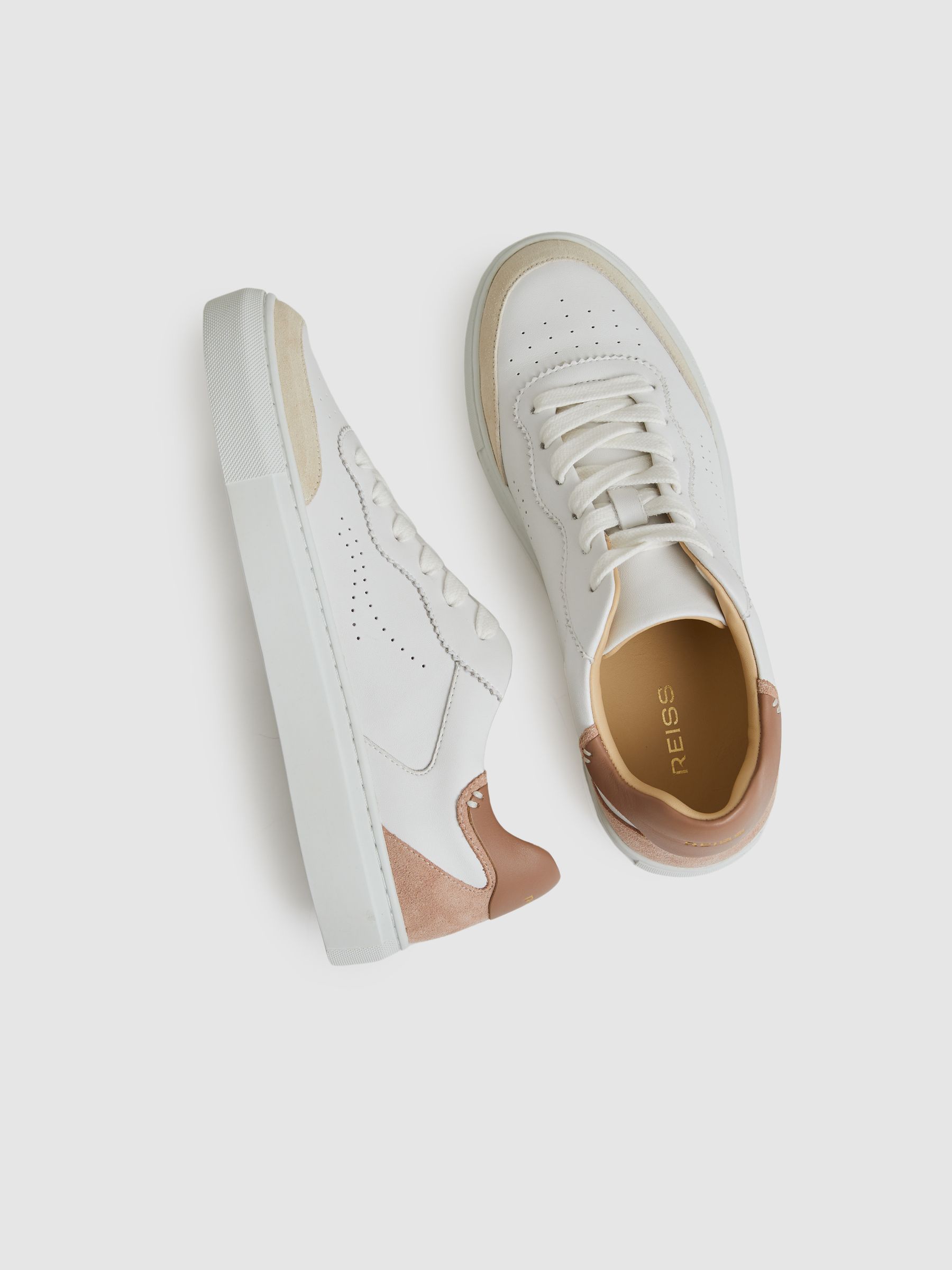 Leather Contrast Detail Trainers in White/Nude
