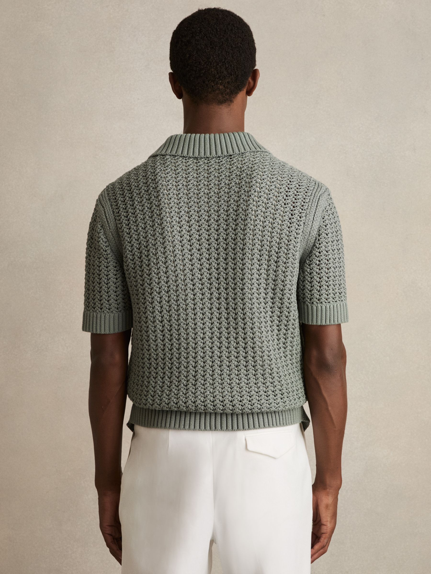 Crochet Button-Through Shirt in Sage Green