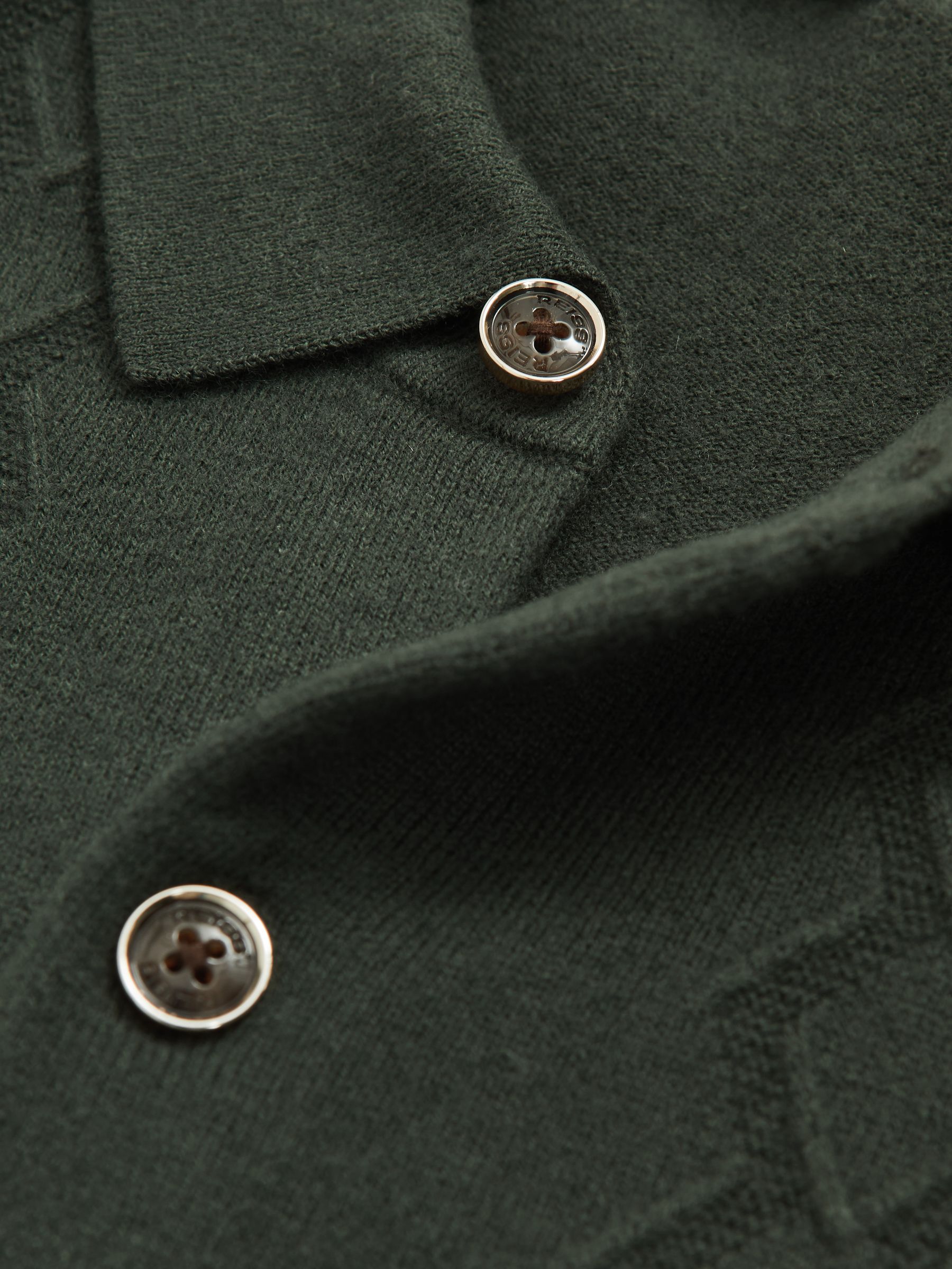 Wool V-Stitch Button-Through Cardigan in Forest Green