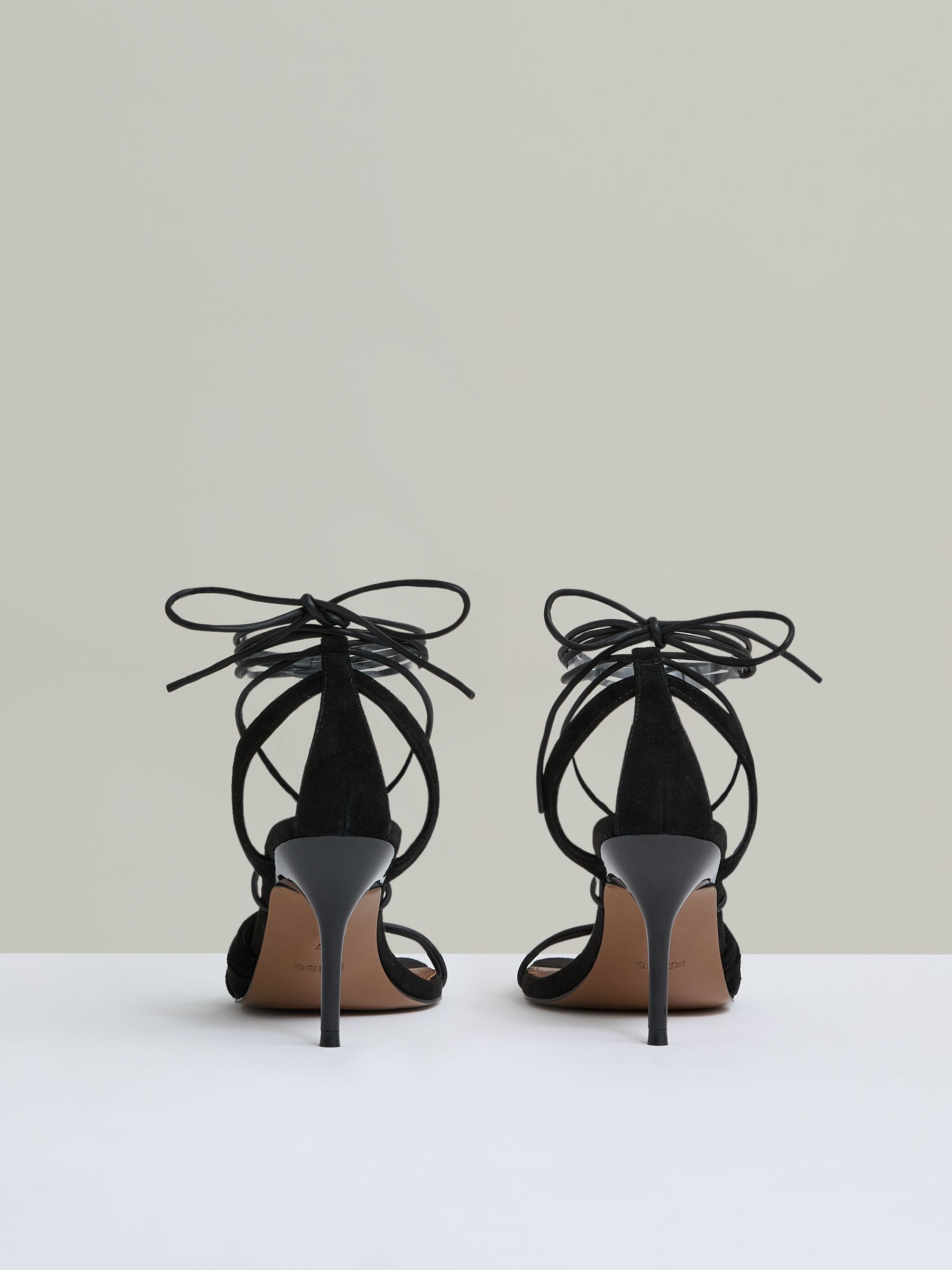 Suede Strappy Heeled Sandals in Black