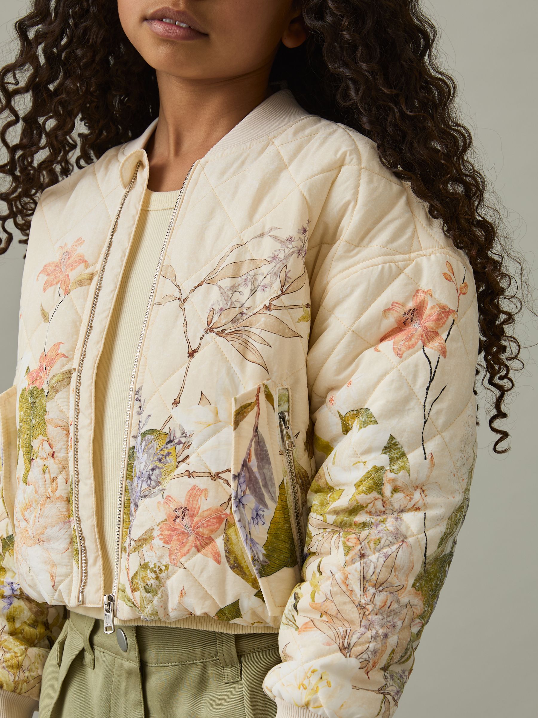 9-13 yrs Quilted Printed Bomber Jacket in Pink Print