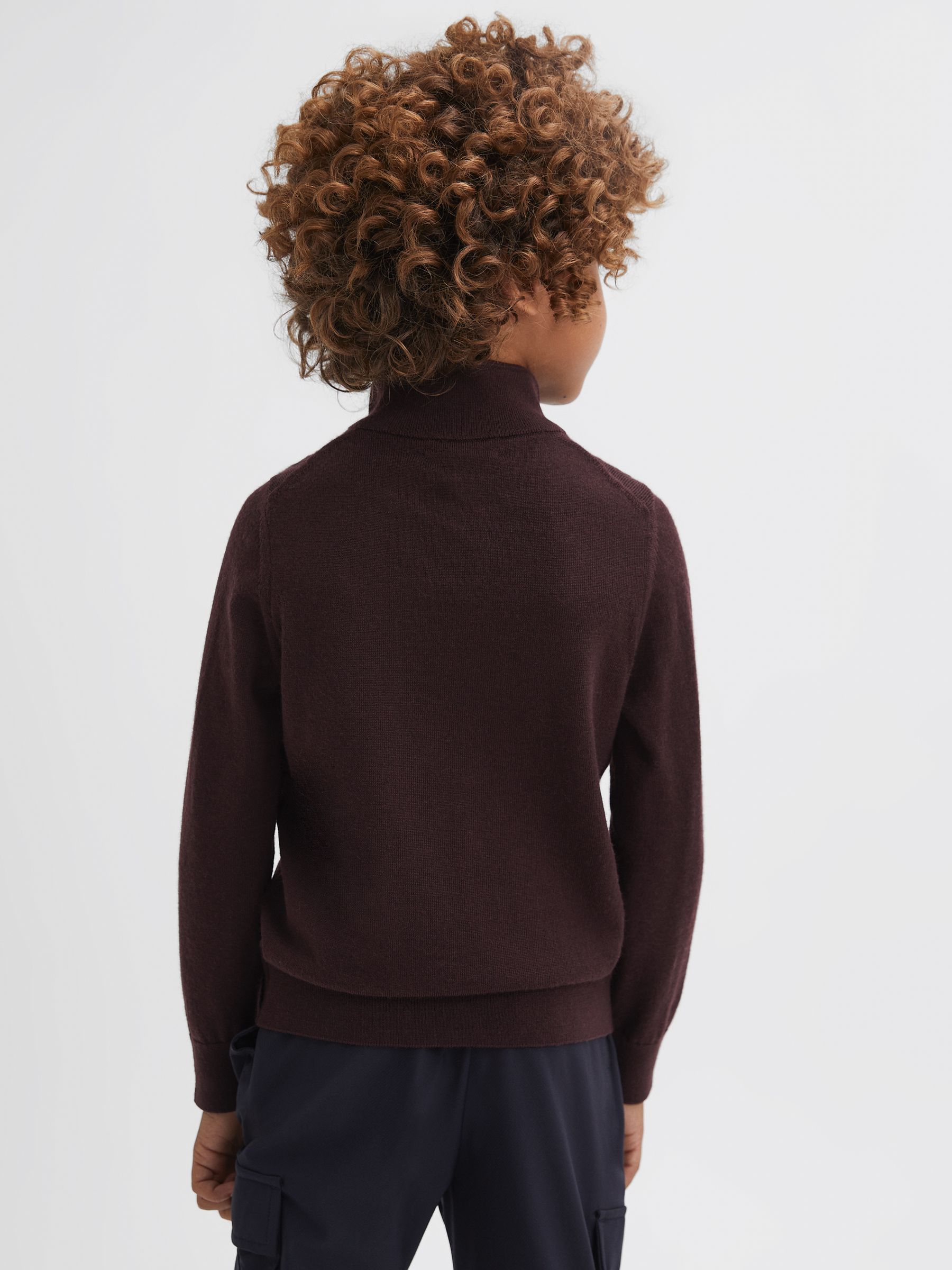 3-9 yrs Merino Wool Zip-Neck Jumper in Bordeaux