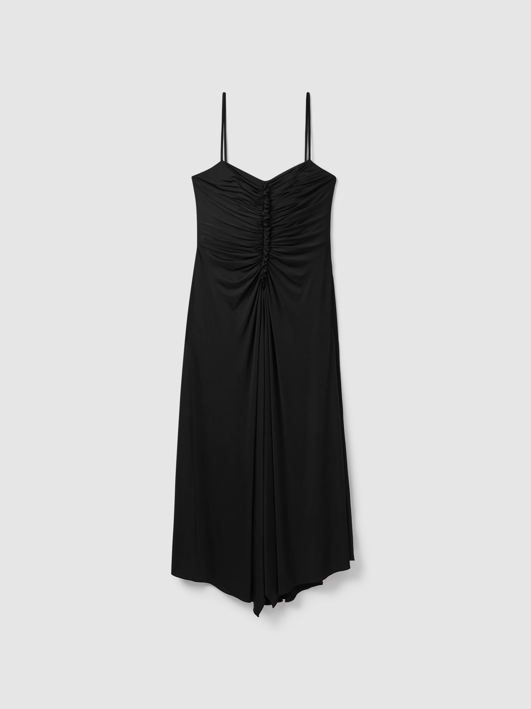 Halston Ruched Jersey Midi Dress in Black