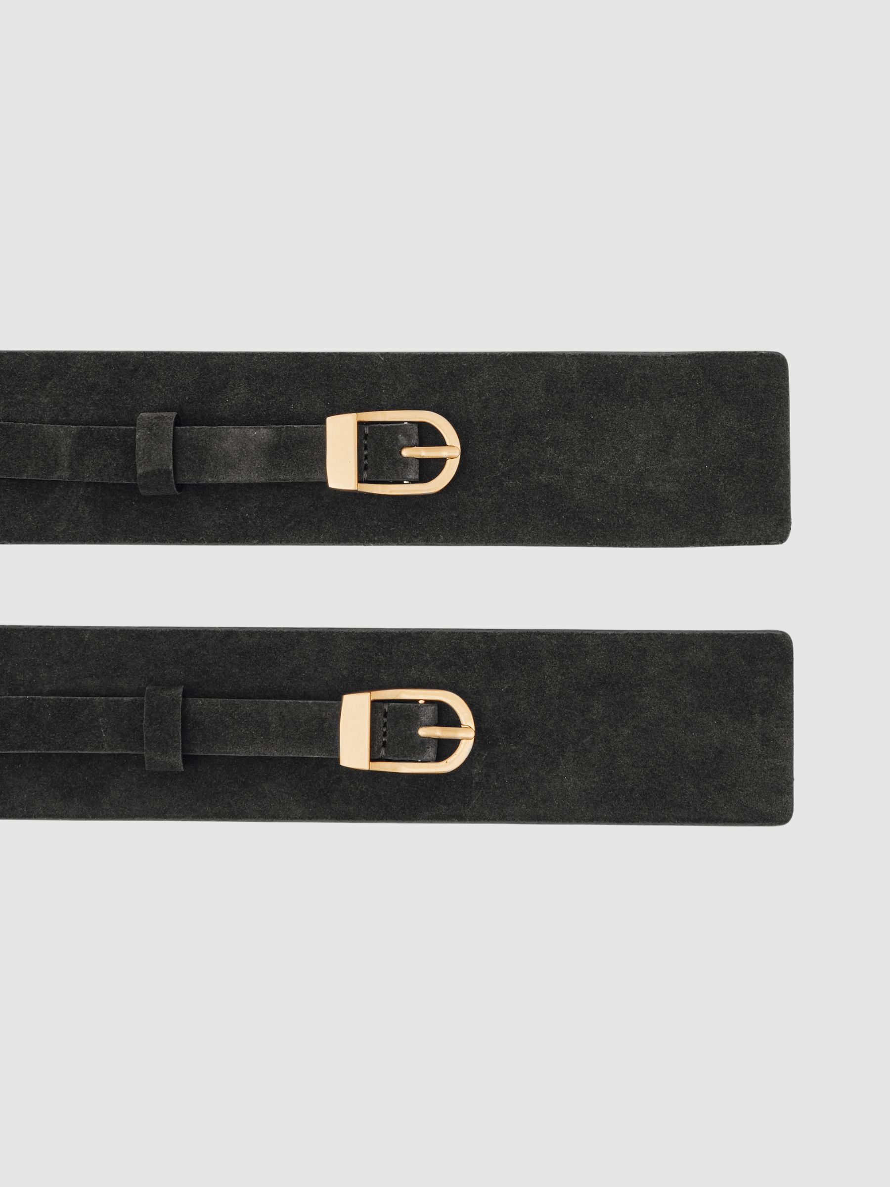 Suede Double-Buckle Waist Belt in Chocolate