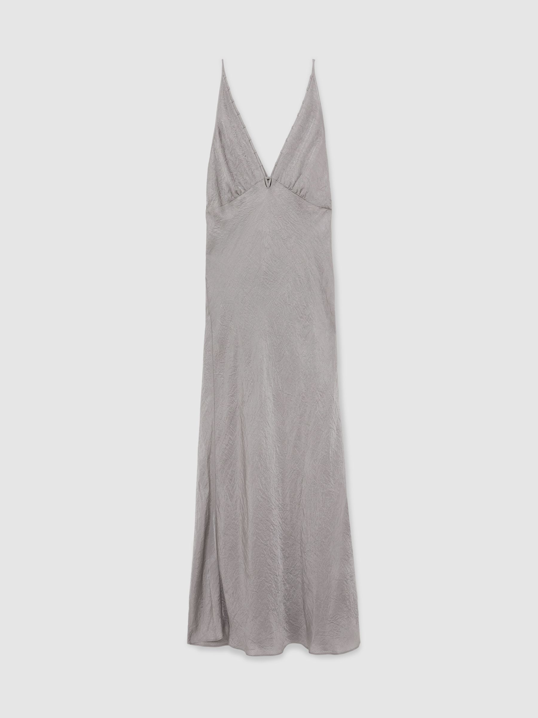 Crushed Satin Tie Back Slip Dress in Grey