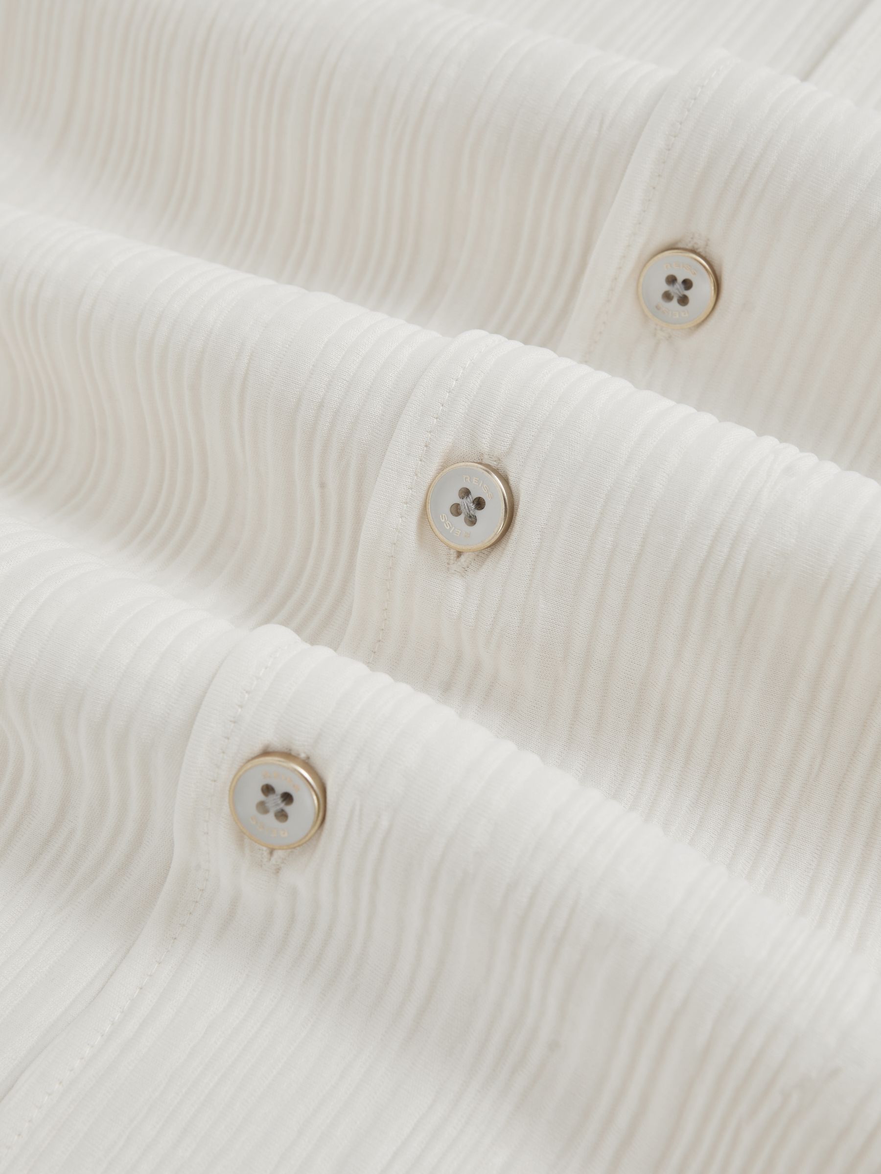 Plissé Cuban-Collar Long-Sleeve Shirt in Off White