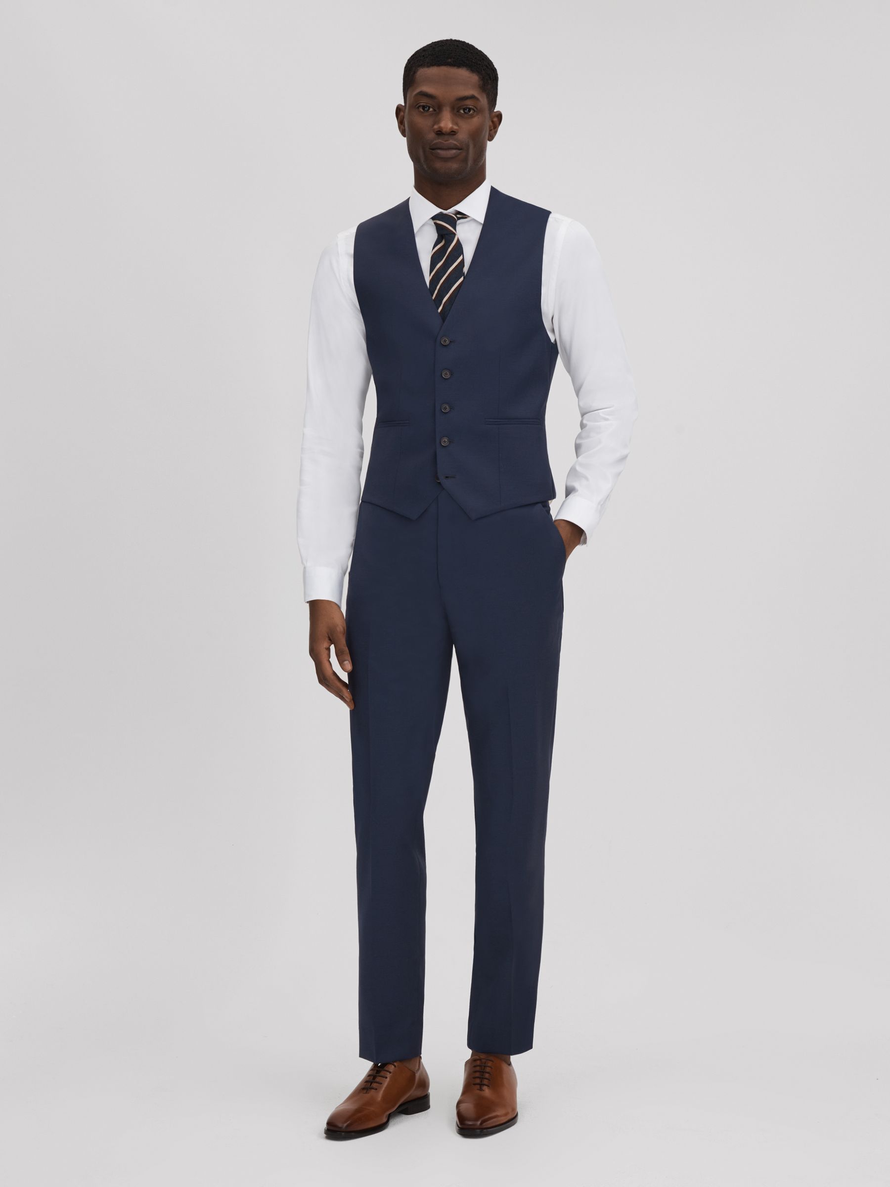 Destiny Navy Wool Single Breasted Slim Fit Waistcoat