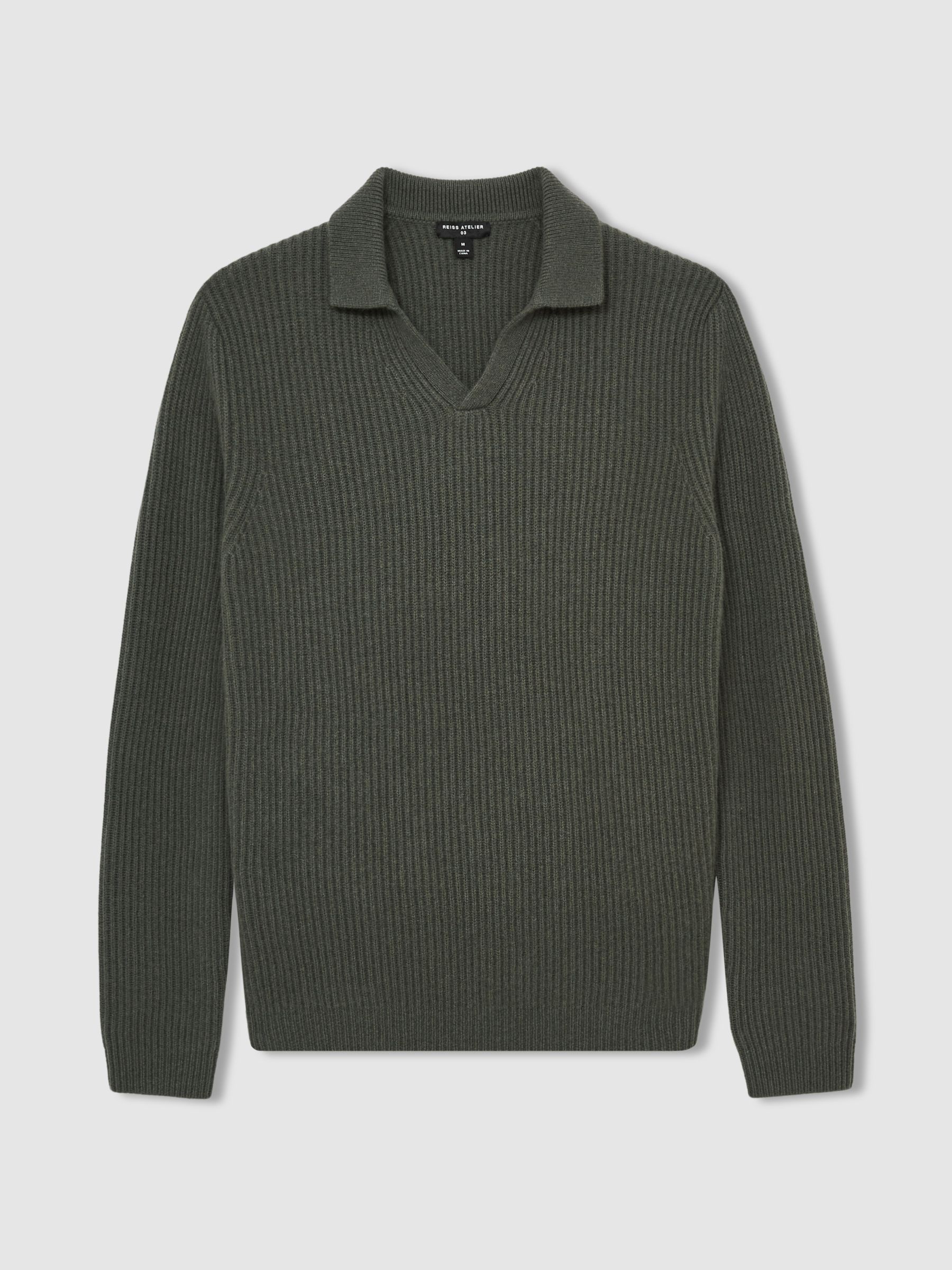 Atelier Ribbed-Cashmere Polo Shirt in Military Green