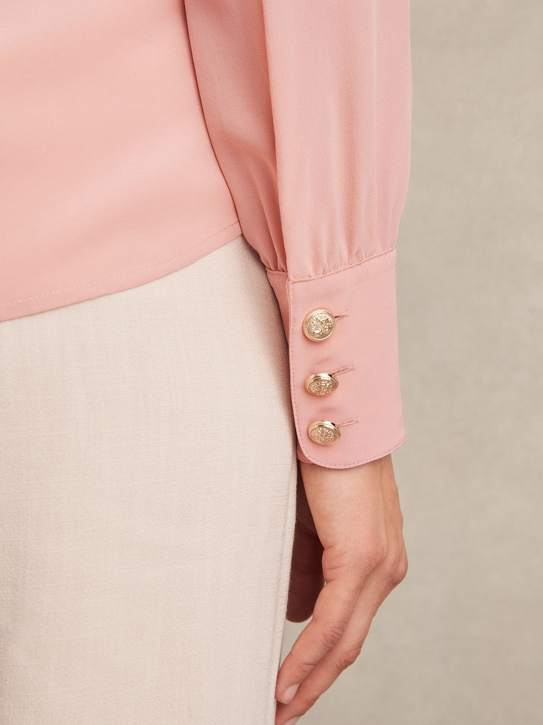 Silk Embossed-Button Shirt in Pink