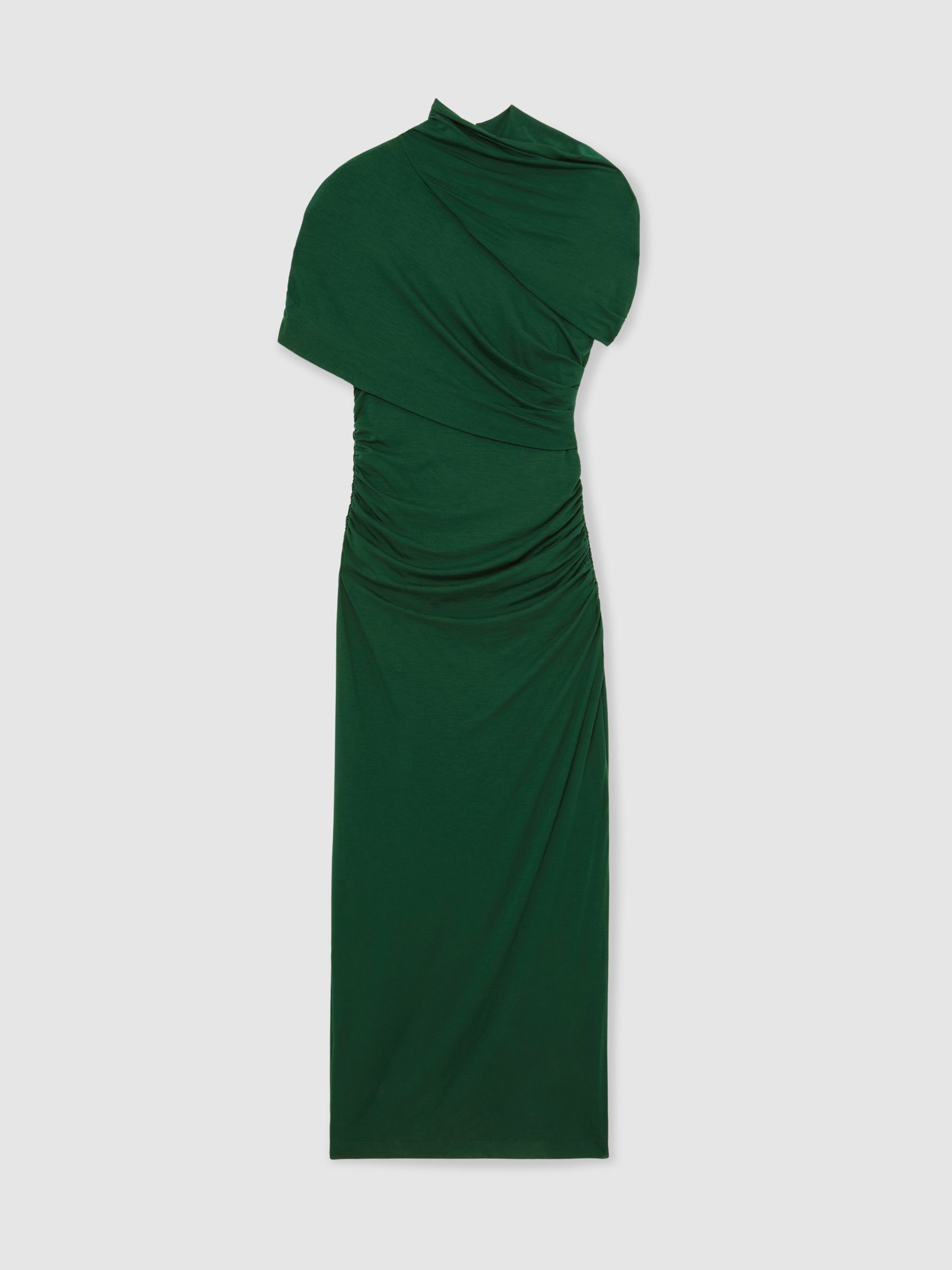 Stretch Lyocell Ruched Midi Dress in Green