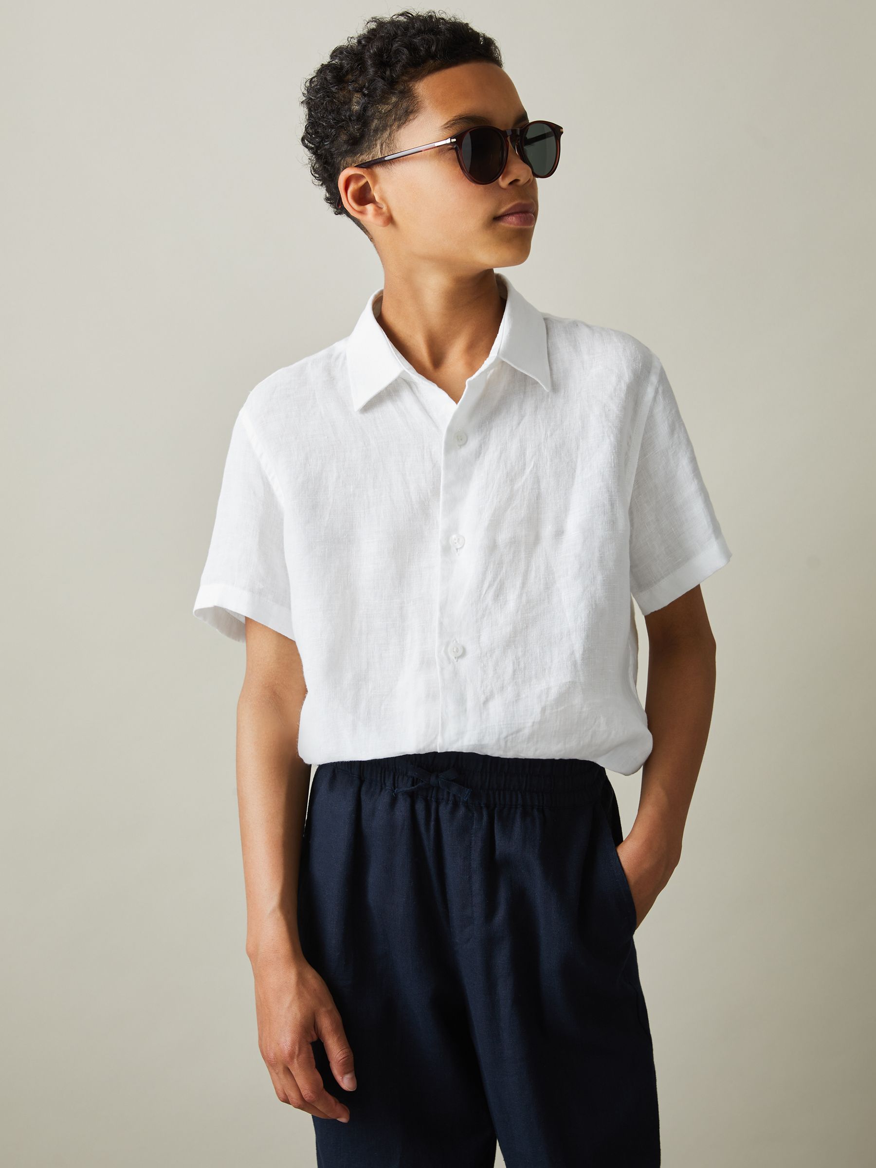 3-9 yrs Linen Short-Sleeve Shirt in White