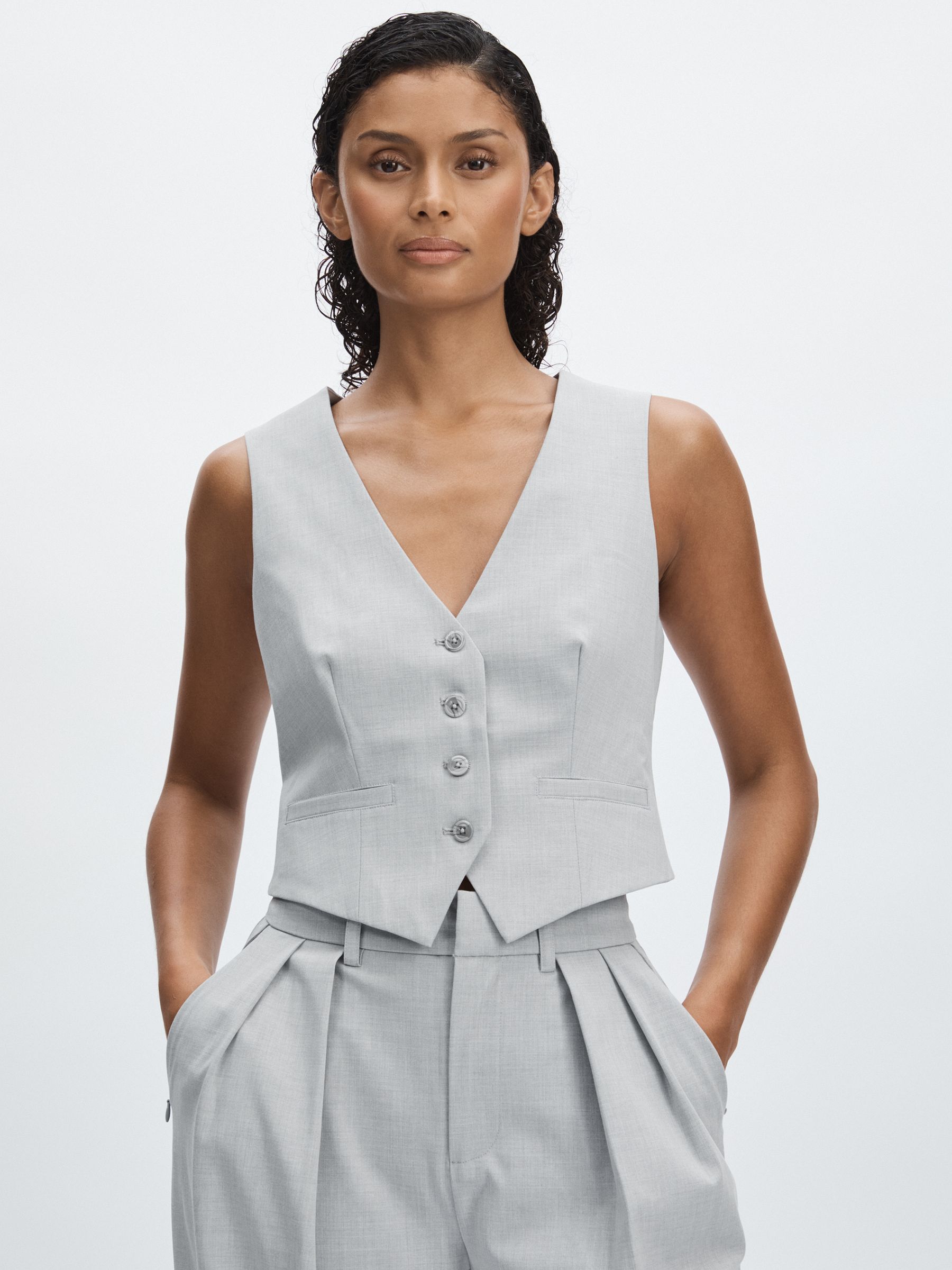 Good American Sharkskin Suit Waistcoat in Heather Grey