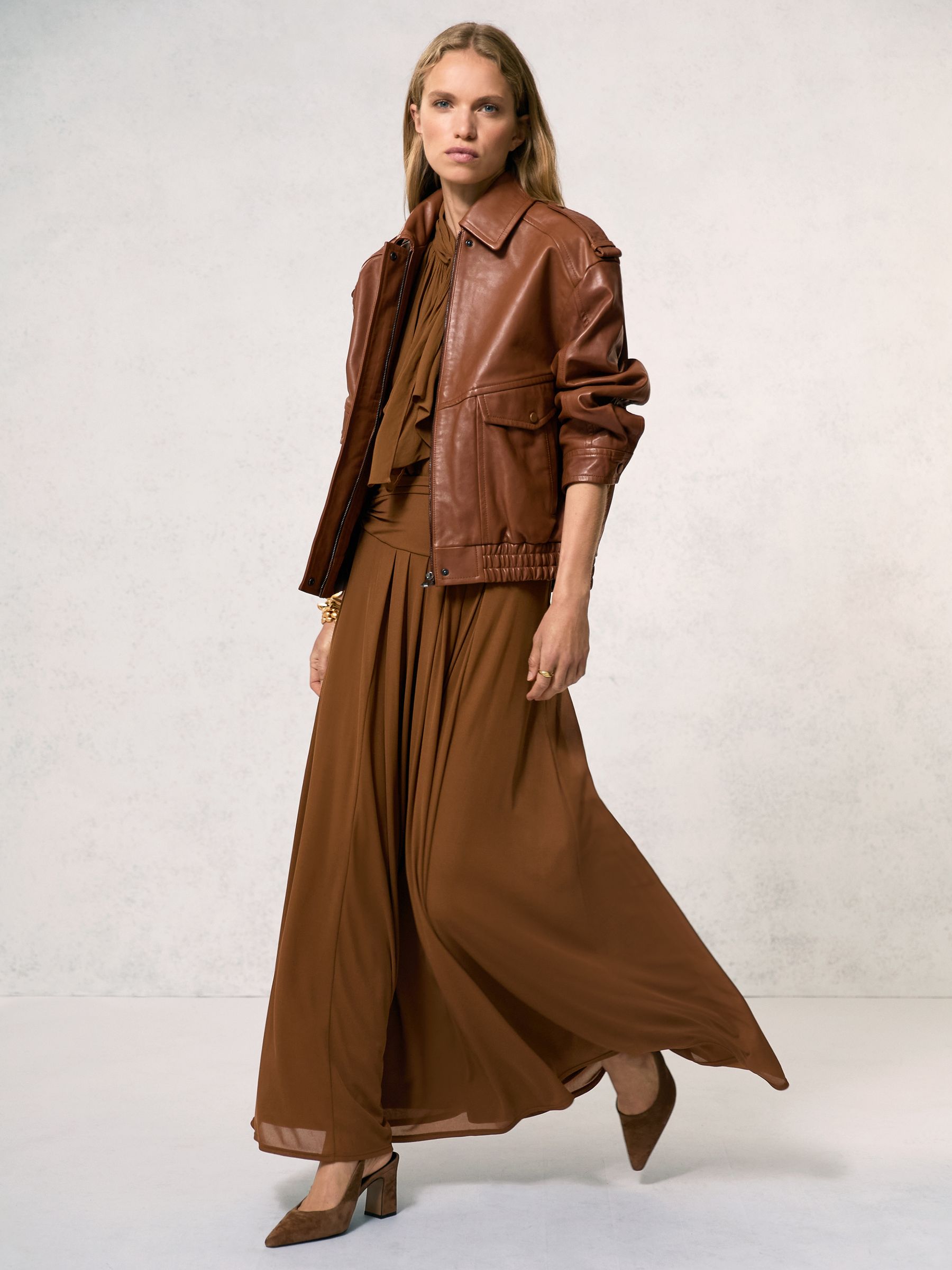 Oversized Leather Jacket in Tan