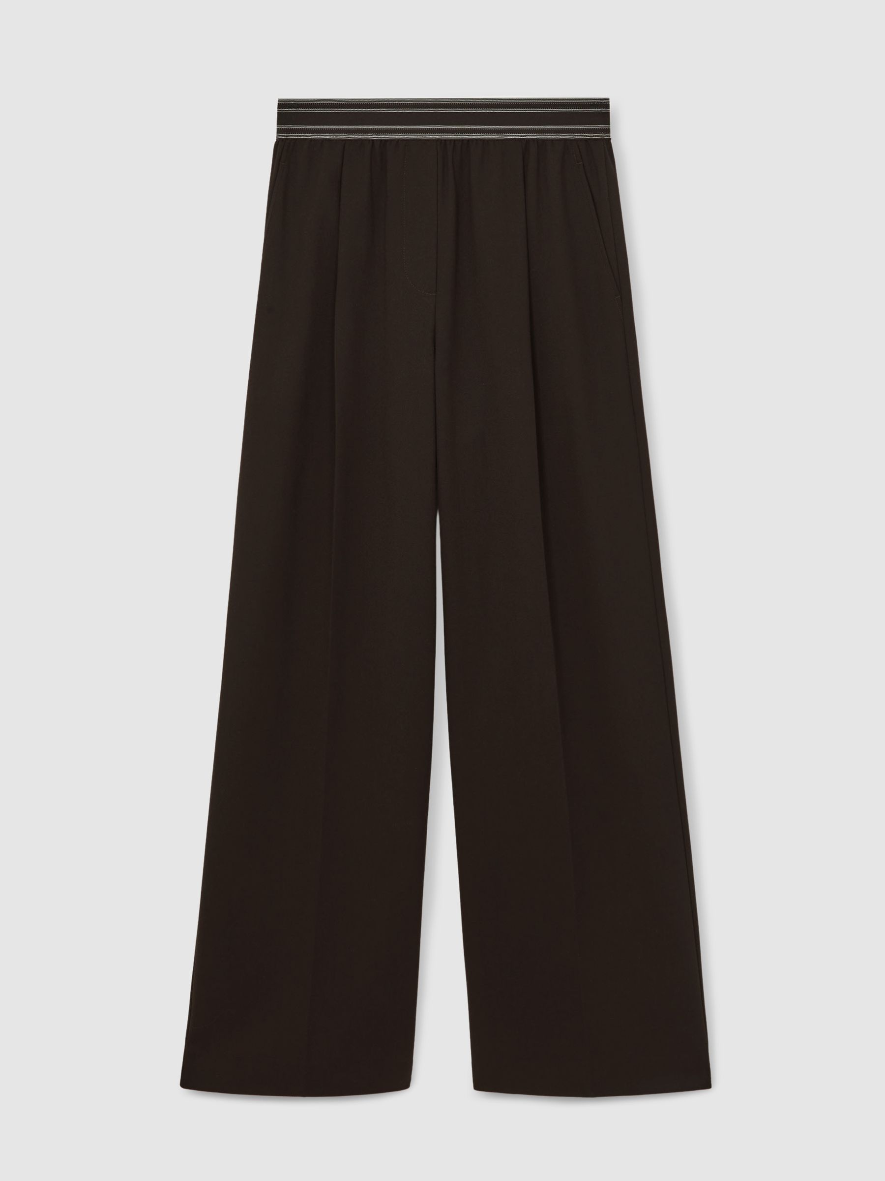 Petite Wide-Leg Contrast-Waistband Trousers in Chocolate Brown