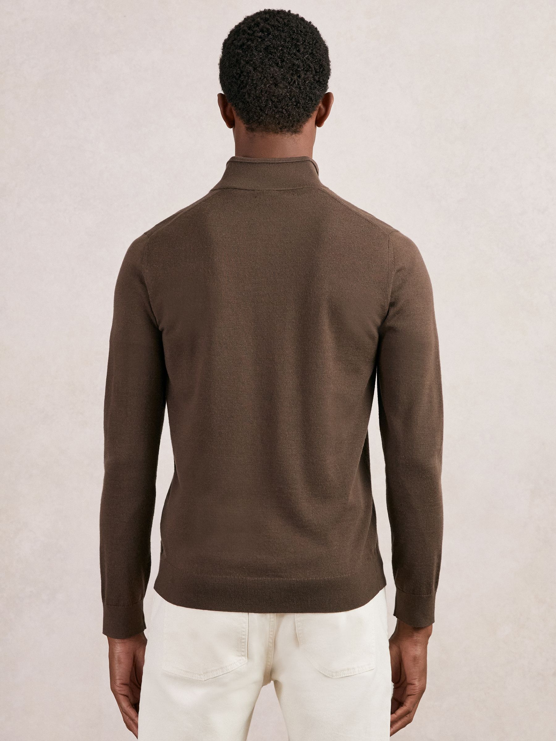Merino Wool Half-Zip Funnel Neck Jumper in Chocolate Brown