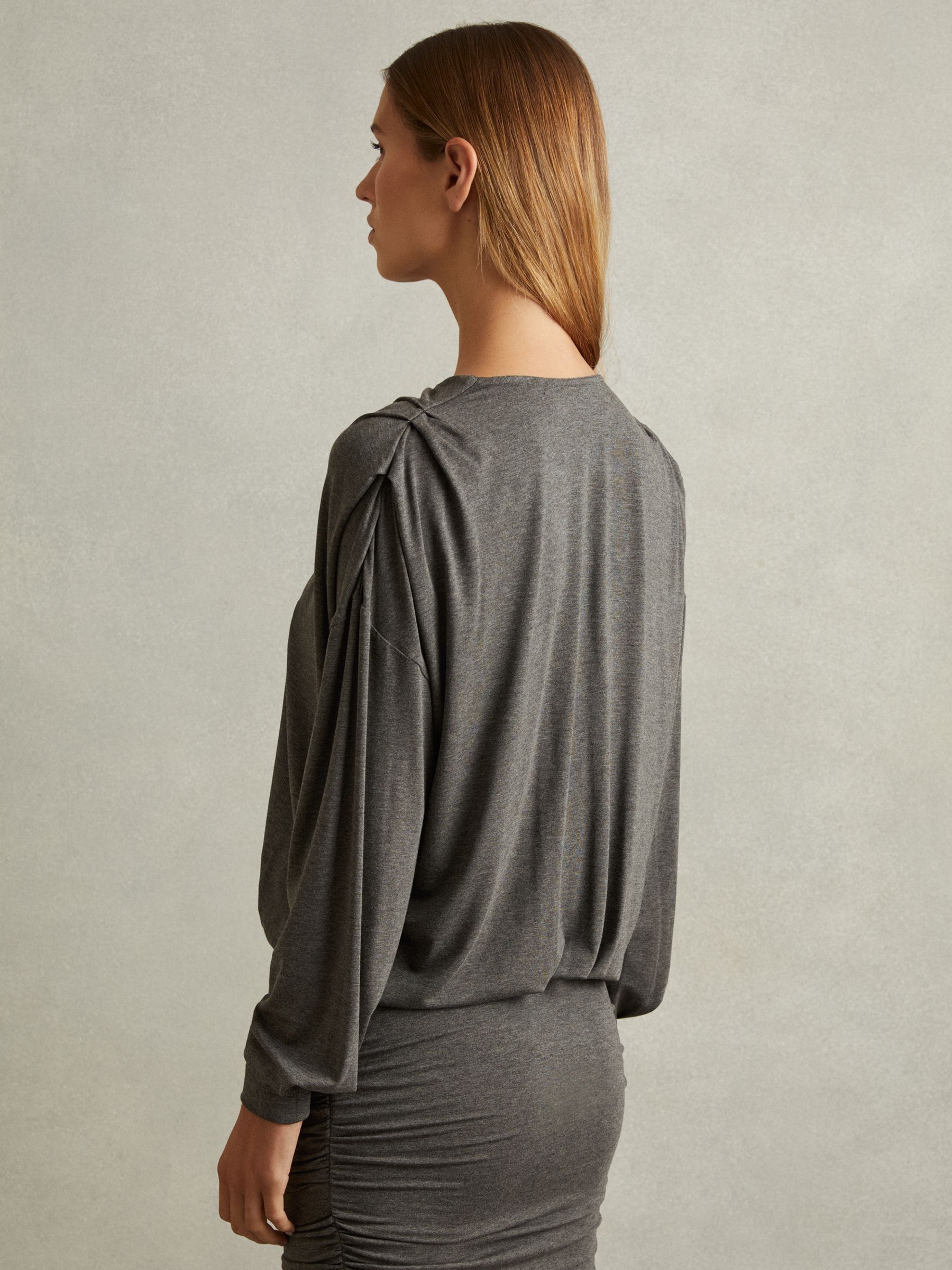 Jersey Ruched Blouson Sleeve Mini Dress in Grey