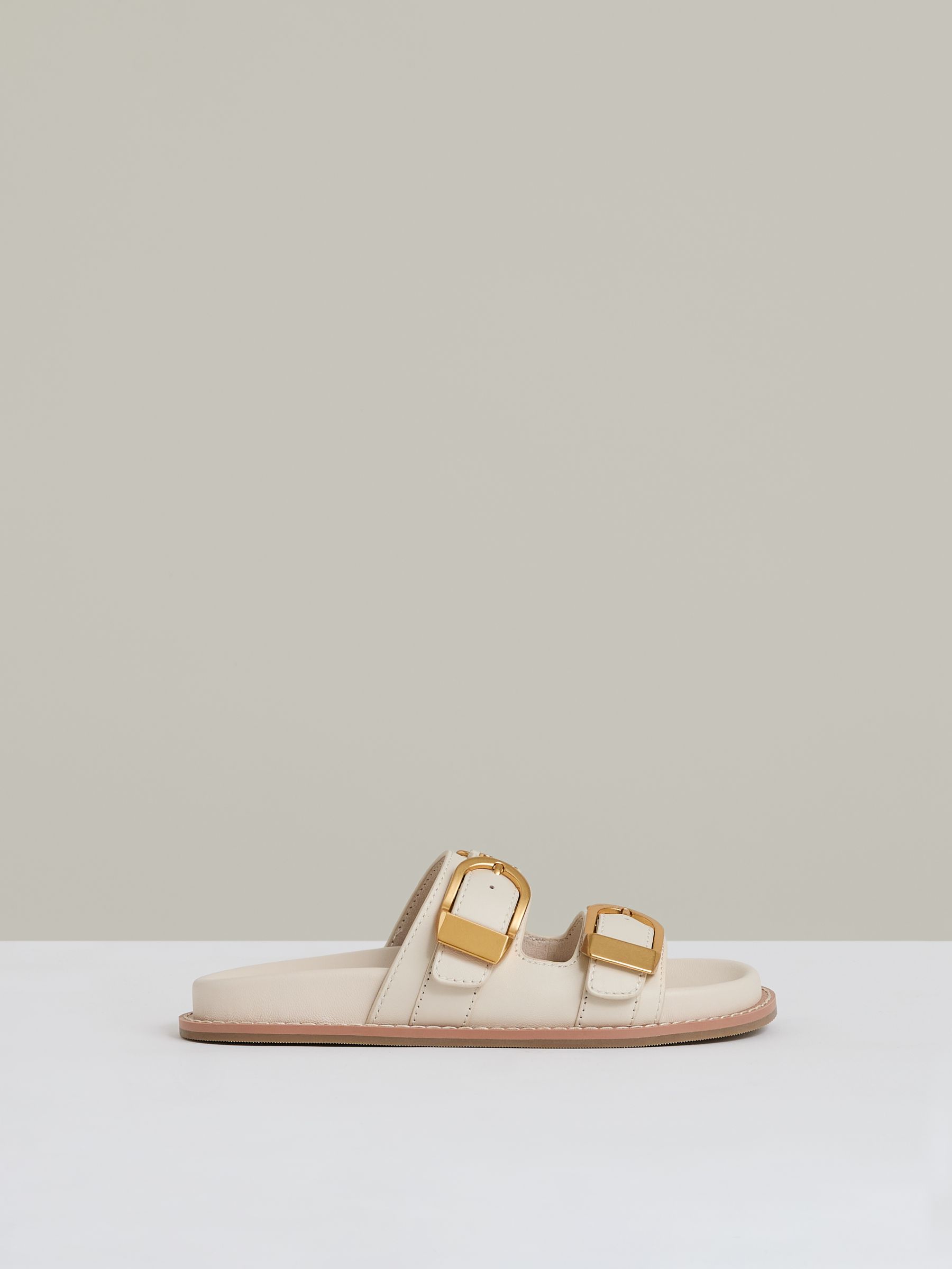 Leather Buckled Slip-On Sandals in Off White