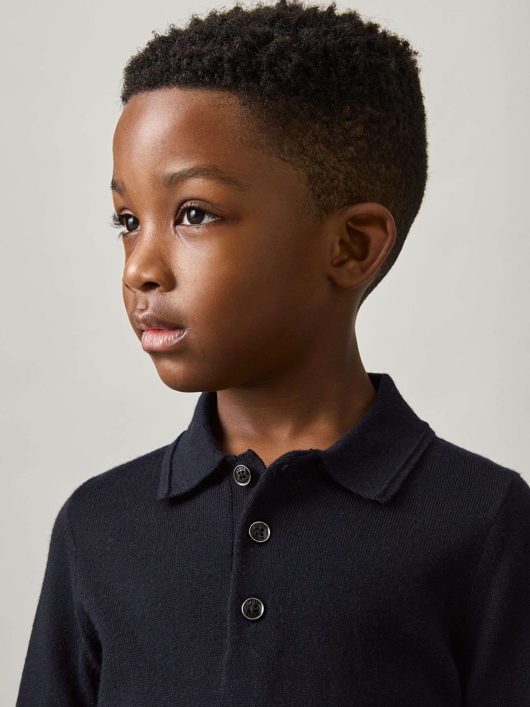 9-14 yrs Merino Wool Polo Shirt in Navy