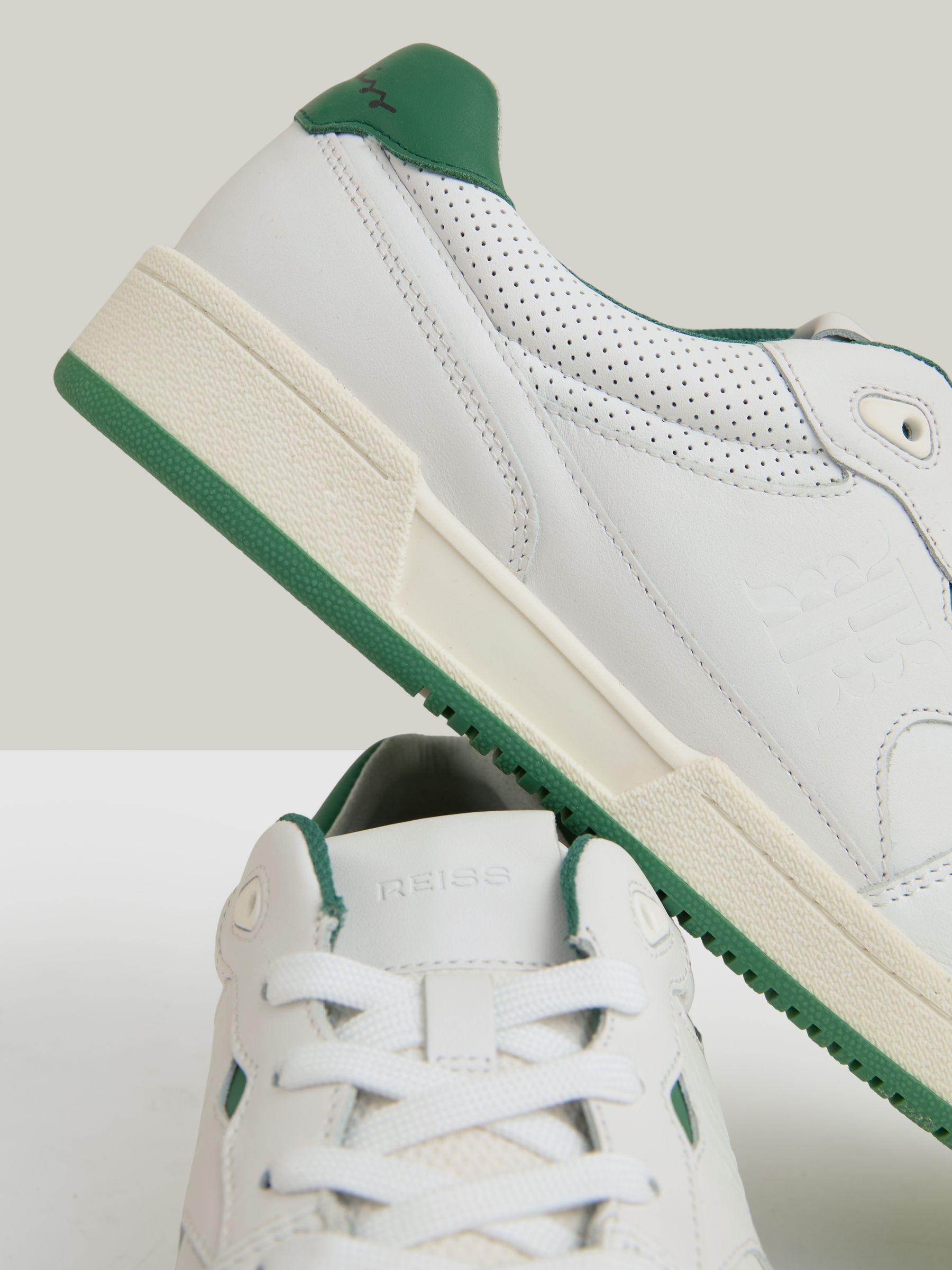 Leather Low Top Trainers in White/Green