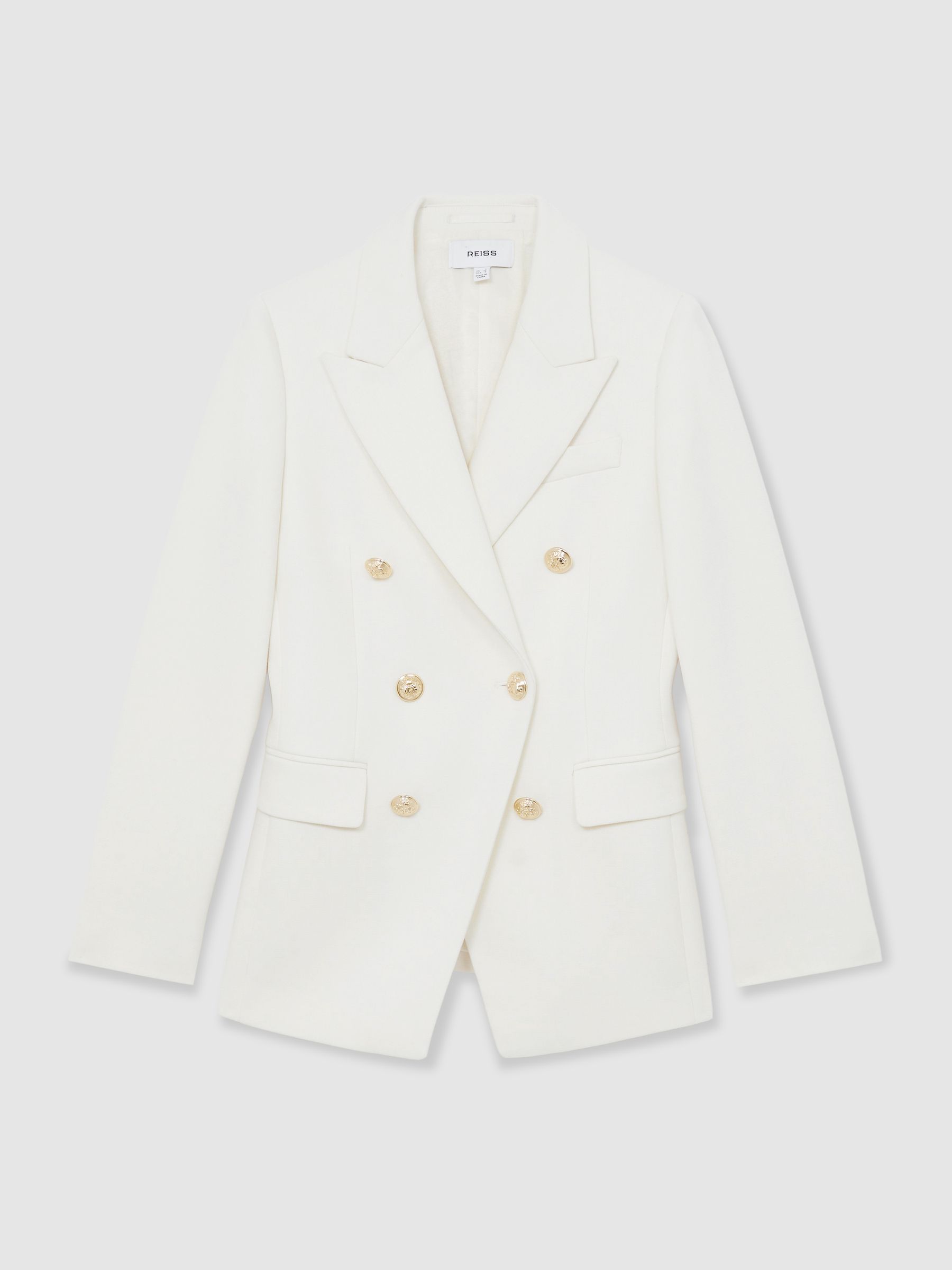 Petite Double-Breasted Twill Suit Blazer With Wool in White