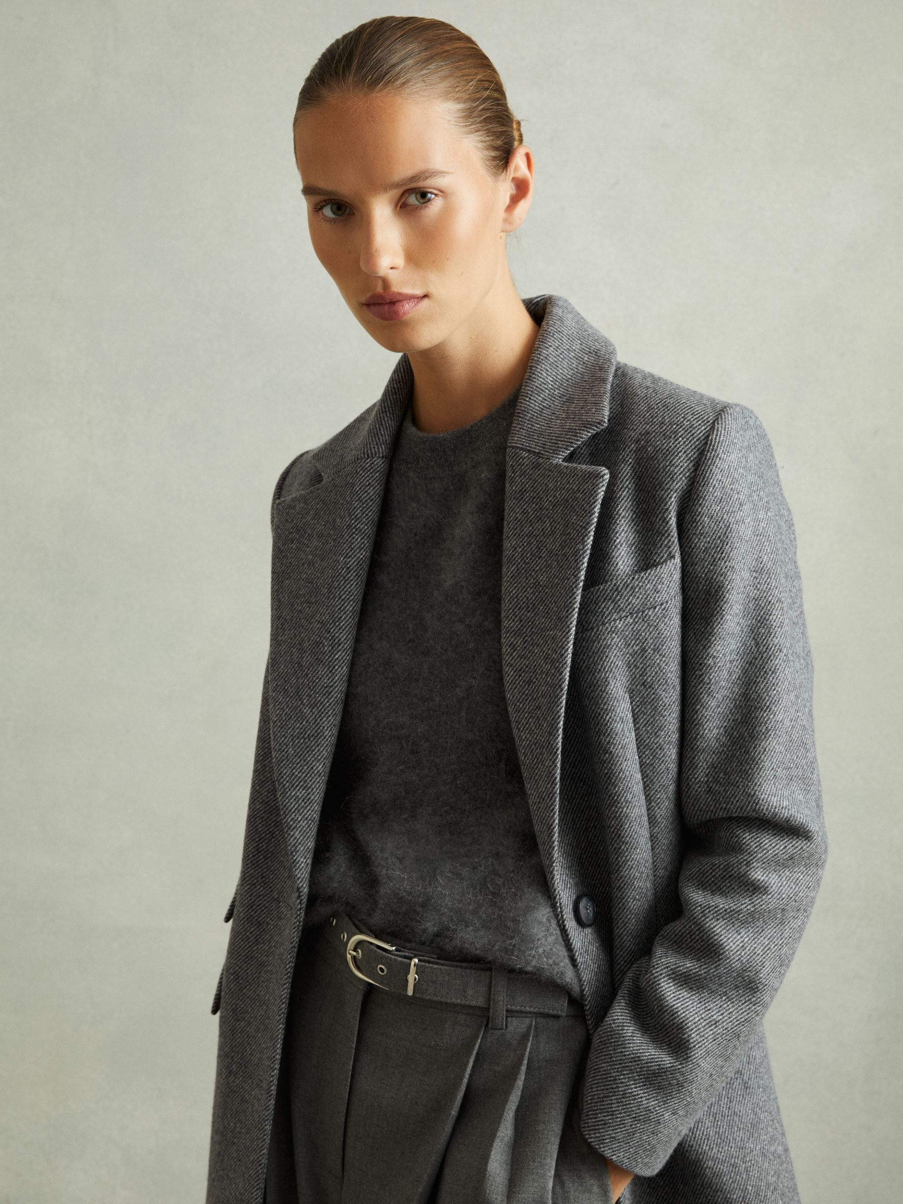 Wool-Blend Longline Coat in Grey