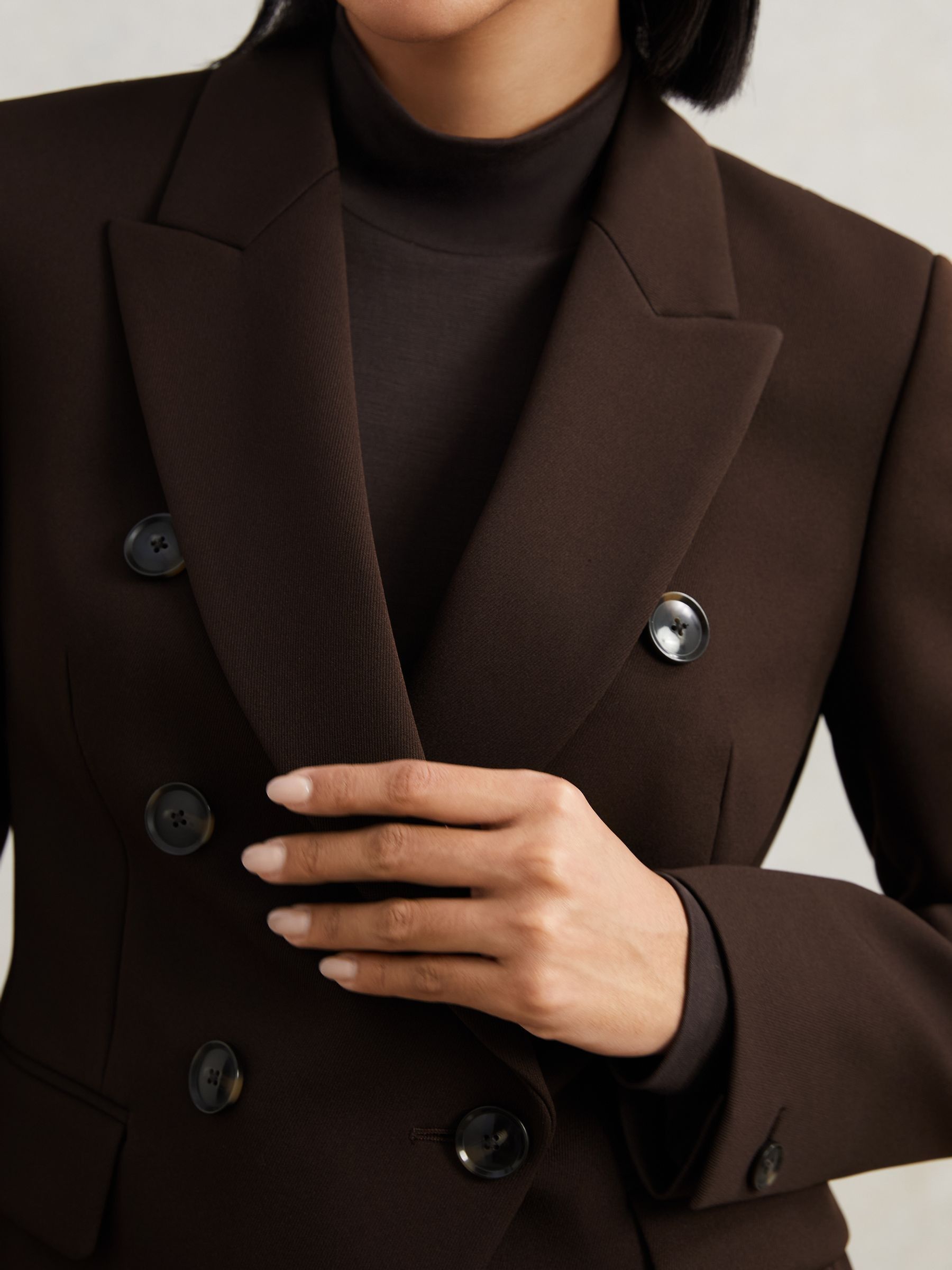 Petite Double-Breasted Suit Blazer in Chocolate Brown