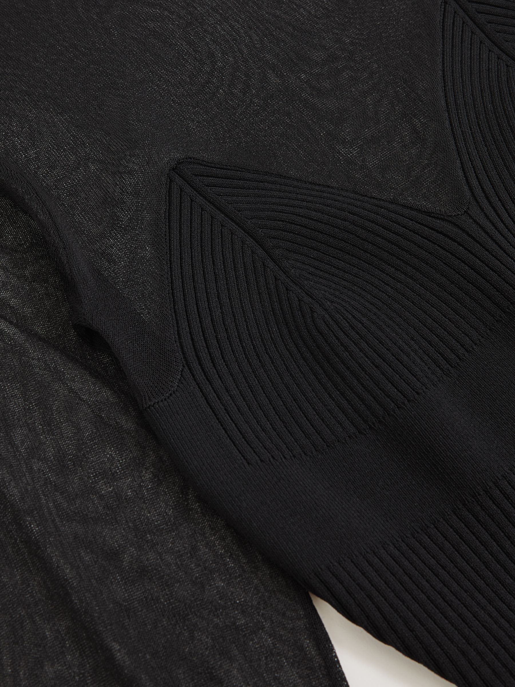 Mesh Rib-Knit Sweetheart Midi Dress in Black