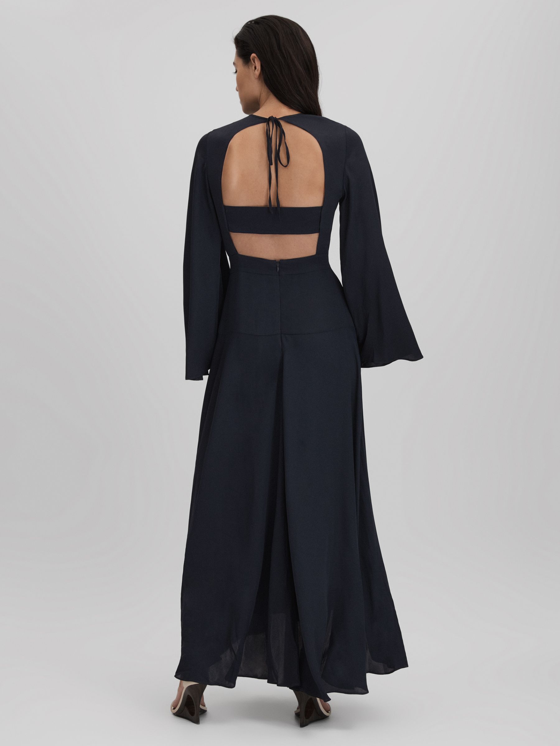 Flute Sleeve Midi Dress in Navy